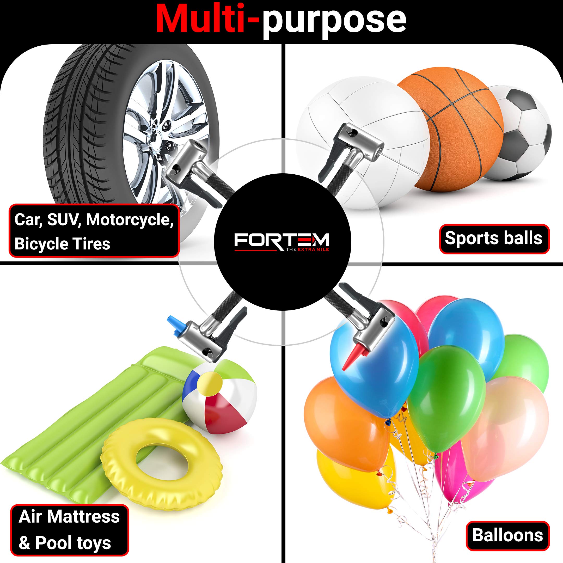 FORTEM Tire Inflator Portable Air Compressor, Bike Tire Pump, 12V