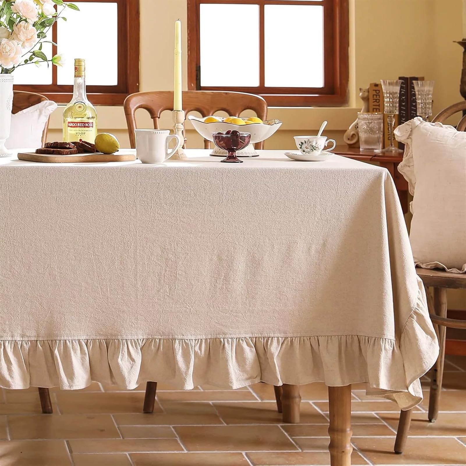 Nappe Automne Rectangulaire Volants, Beige, 140x180cm