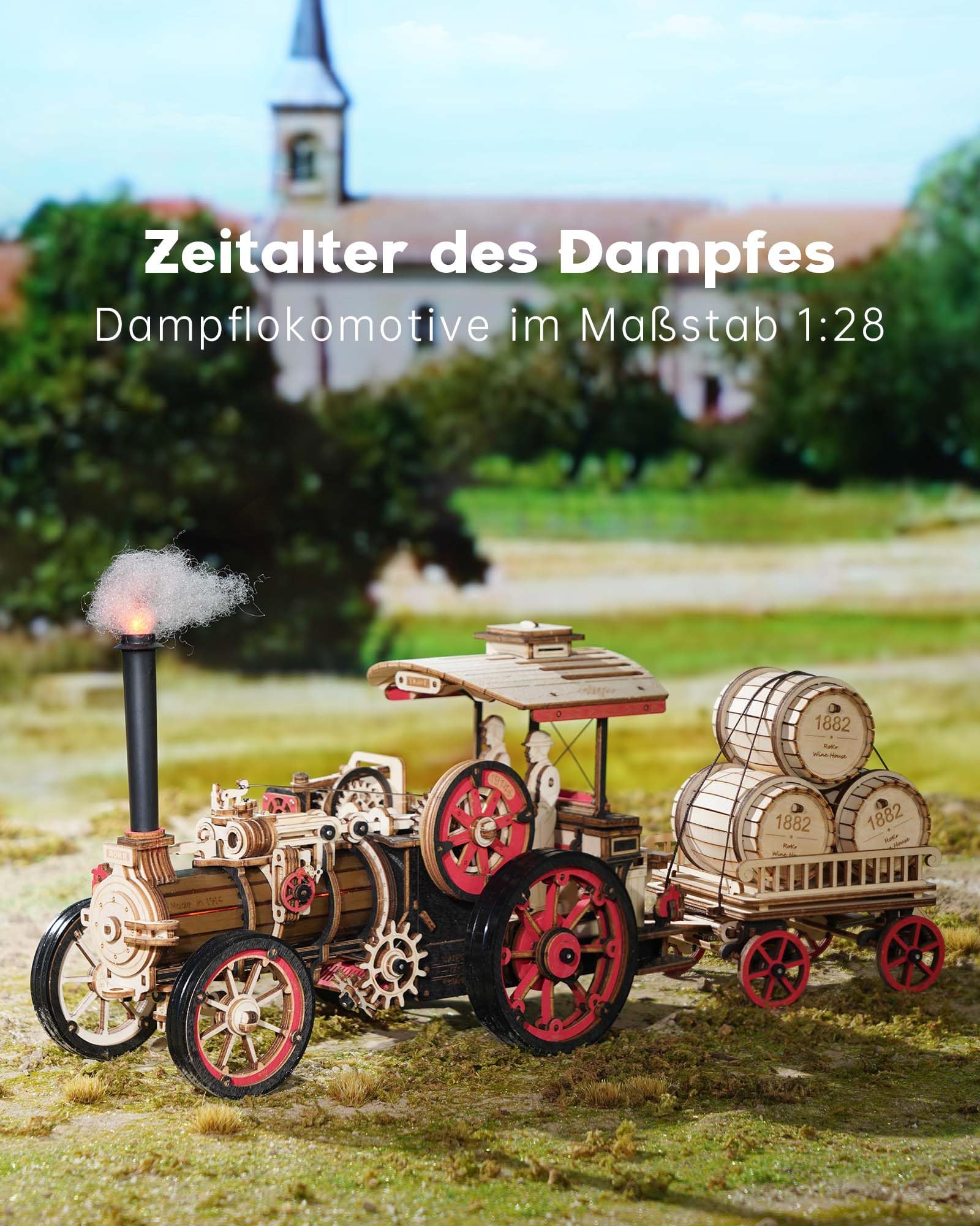 ROKR Holzmodelle bausätze Erwachsene 3D Puzzle Holz Zug, Automodellbausätze Mechanisch, Dampflokomotive Holzpuzzle, Steam Engine, LKA01