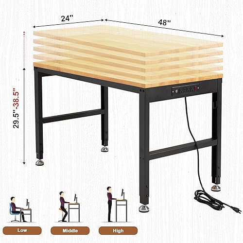 Miniatura 4 de Banco de trabajo resistente de 48 pulgadas, capacidad de 1800 libras, banco de trabajo de madera maciza, mesas de trabajo de altura ajustable con