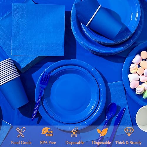 Miniatura 7 de Uiifan Juego de 422 suministros desechables para fiestas para 60 invitados, cucharas, cuchillos, servilletas, platos, tazas para cumpleaños, bodas,