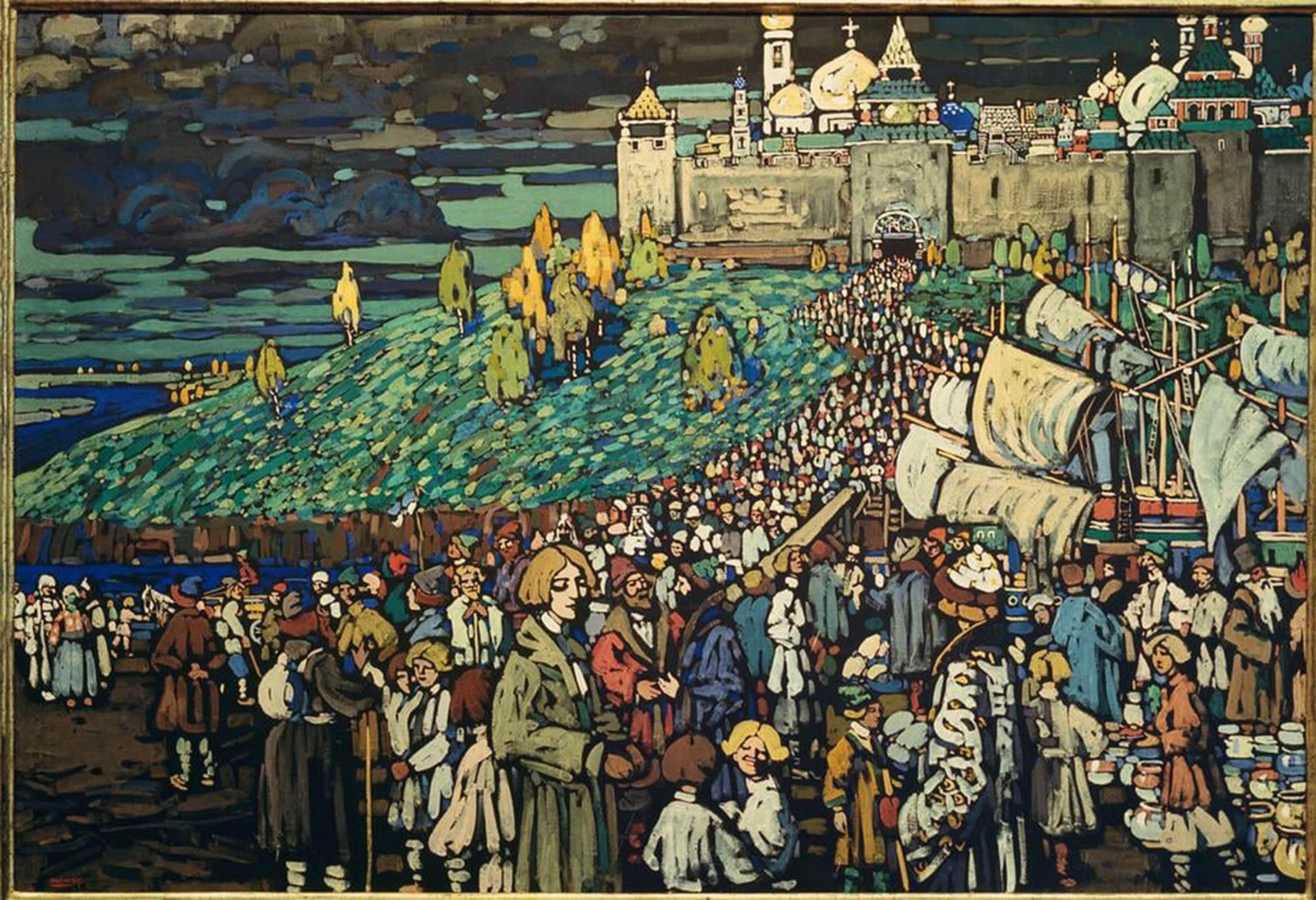 ARTXLXXBN Famous Painting Canvas Artwork Graffiti Print Arrival of The Merchants By Wassily Kandinsky Portrait Canvas Image for Home Decor 60x90cm