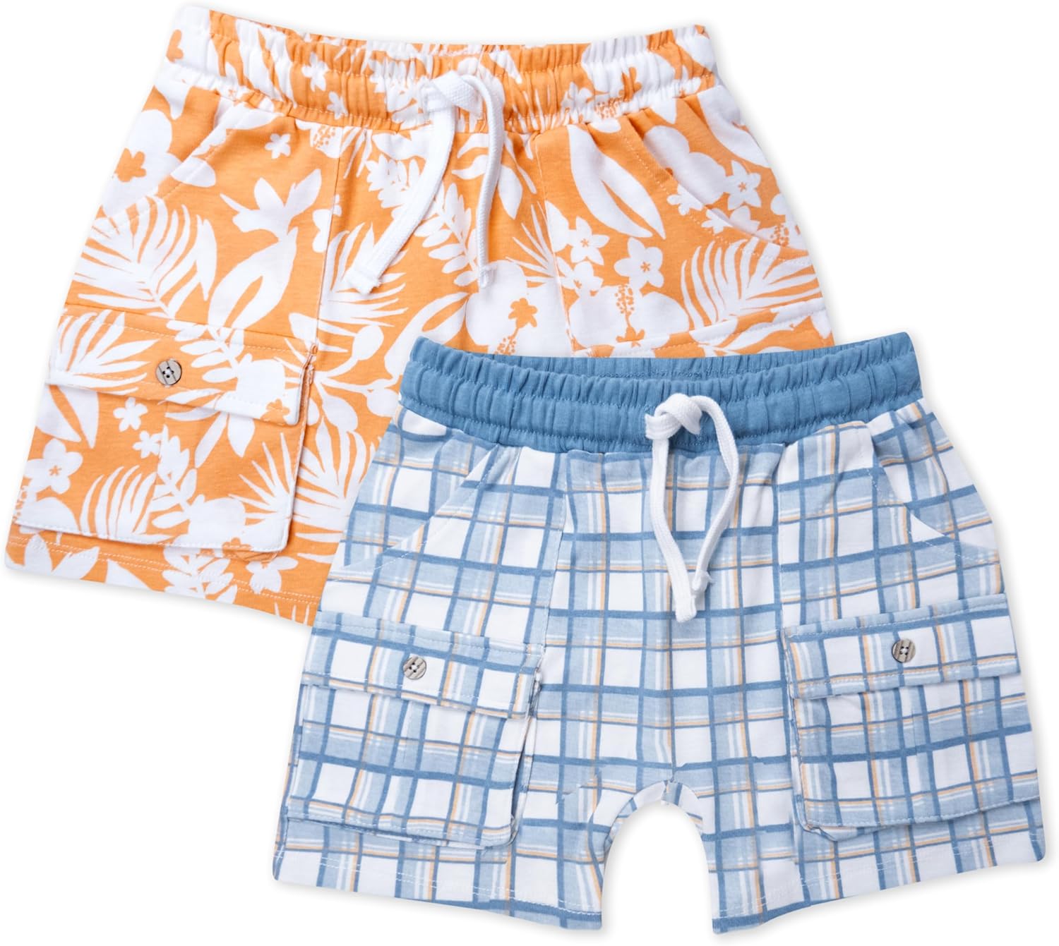 HonestBaby Unisex-Baby 2-Pack Cargo Shorts 100% Organic Cotton for Infant Baby and Toddler, Boys, Girls