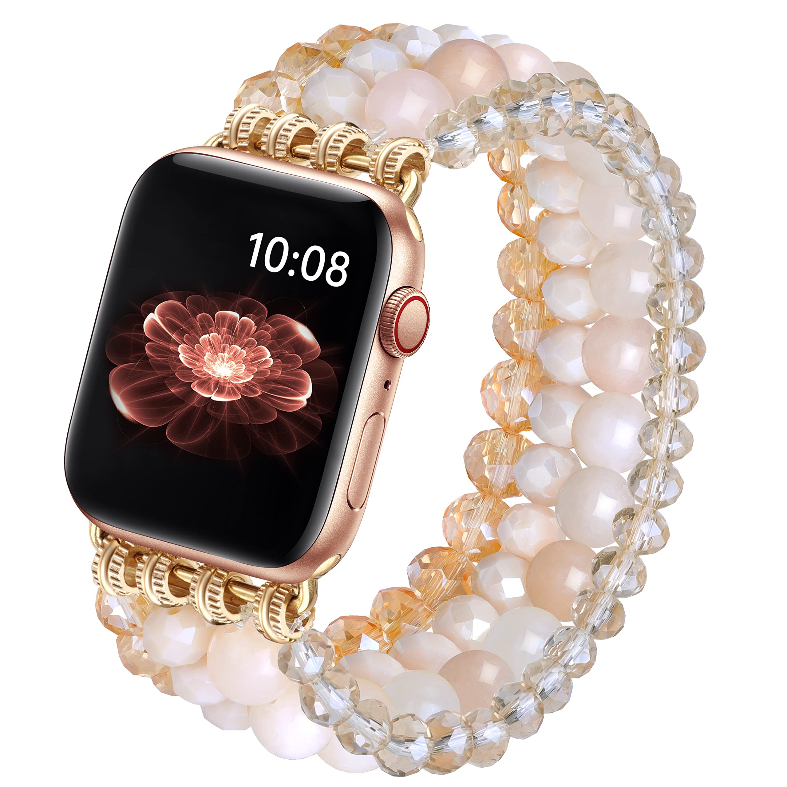 Beaded Bracelet Compatible for Apple Watch Band 38mm 40mm 41mm 42mm 44mm 45mm Women Girls, Handmade Elastic Stretch Strap, Fashion Solo Loop for iWatch Band Series 8/7/SE/6/5/4/3/2/1