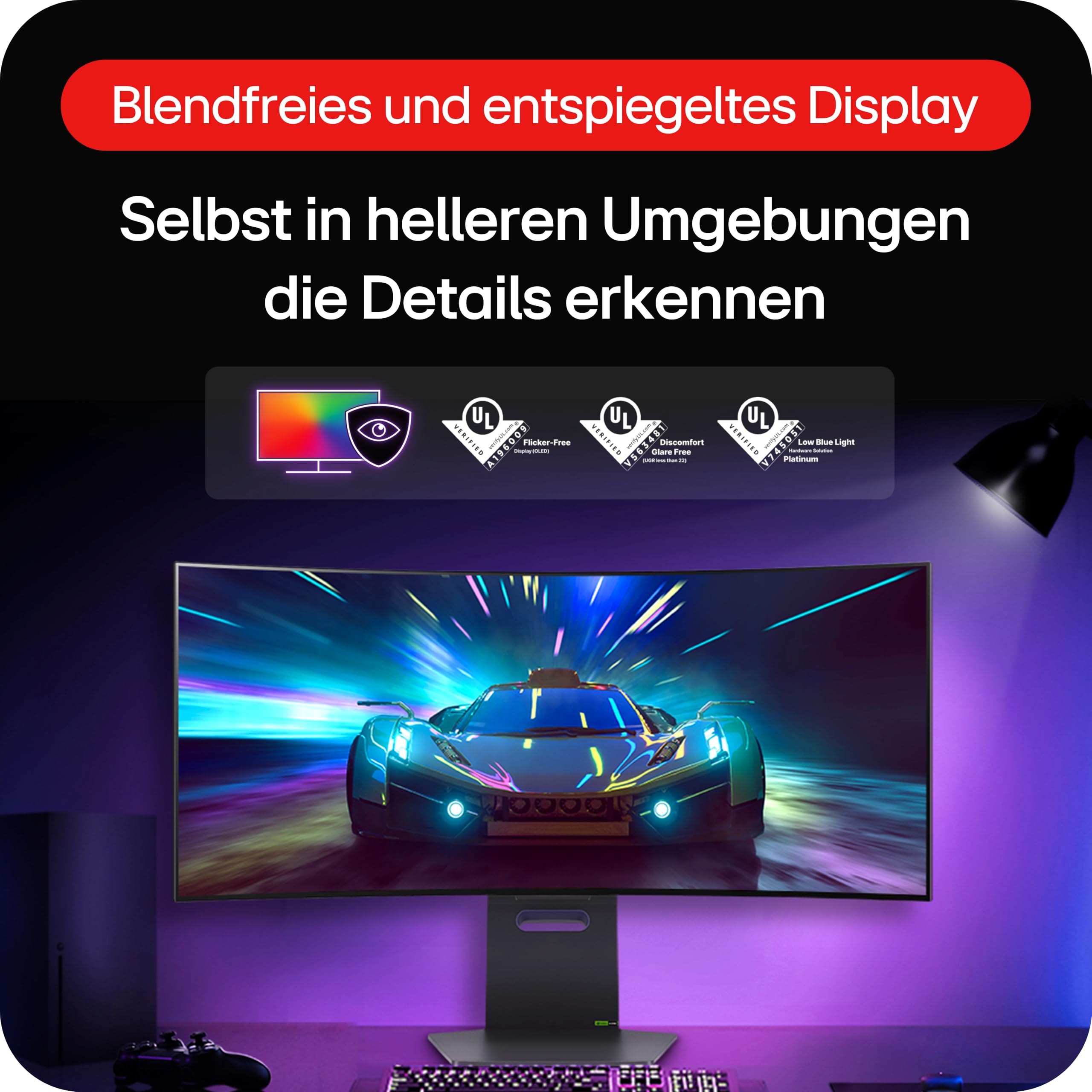 LG Ultragear™ 34GS95QE-B.AEU (34 Zoll) 21:9 Curved 800R UWQHD OLED Gaming-Monitor, 240Hz, AMD FreeSync™ Premium Pro, DisplayHDR™ True Black 400, 2X HDMI 2.1, Grau