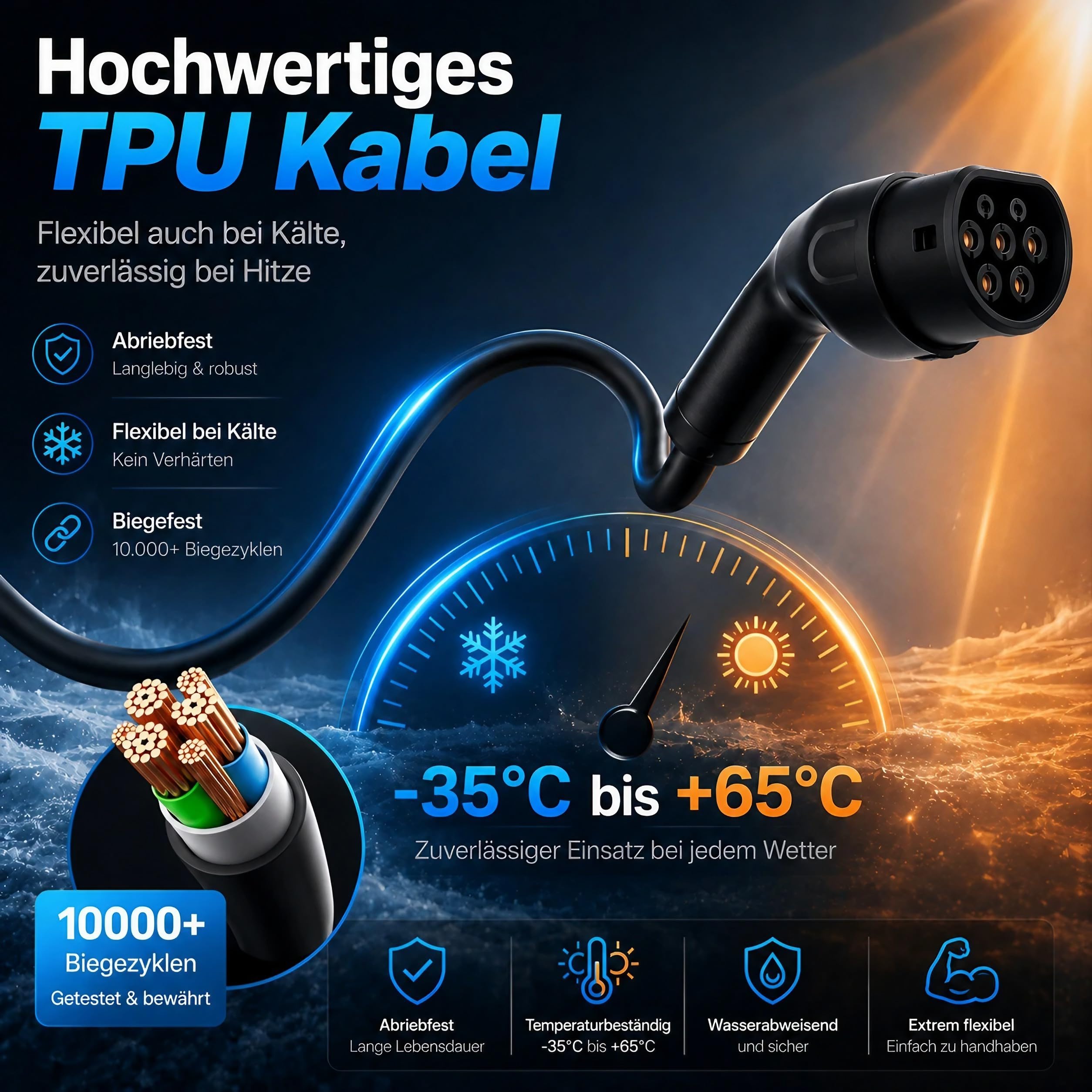 Mobile Wallbox 11kW mit App-Steuerung, Mobile Ladestation [7m | 3-phasig | 6–16A] mit Einstellbarer Ladeleistung, IP65 Wasserdicht, Ladekabel CEE 16A auf Typ 2 für BEV & PHEV