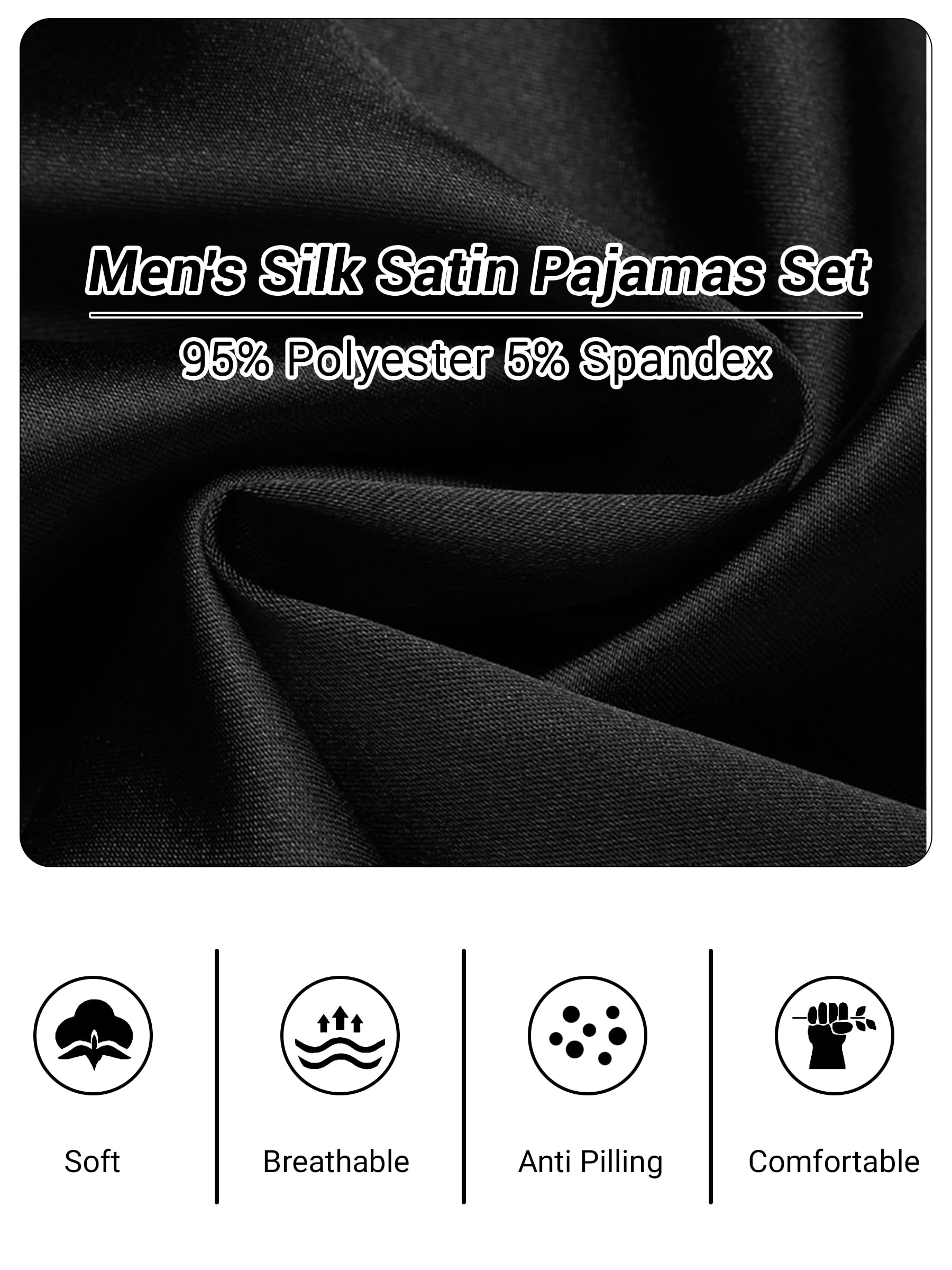Pijama Hombre Satén Pijama de Seda para Hombre Manga Larga con Botones y Pantalones Largos Ropa de Descanso Conjuntos de 2 Piezas