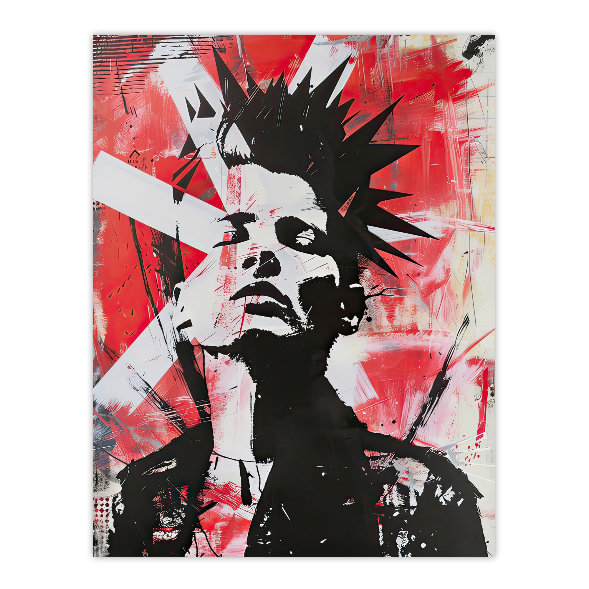 Artery8 Red White Punk Portrait Street Art Mohawk Bold Living Room Large Wall Art Poster Print Thick Paper 18X24 Inch