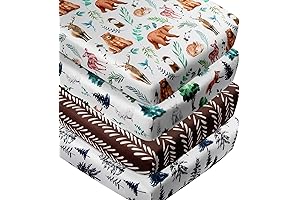4 Pack Woodland Forest Animals Wood Neutral Unisex Fitted Baby Crib Sheets...