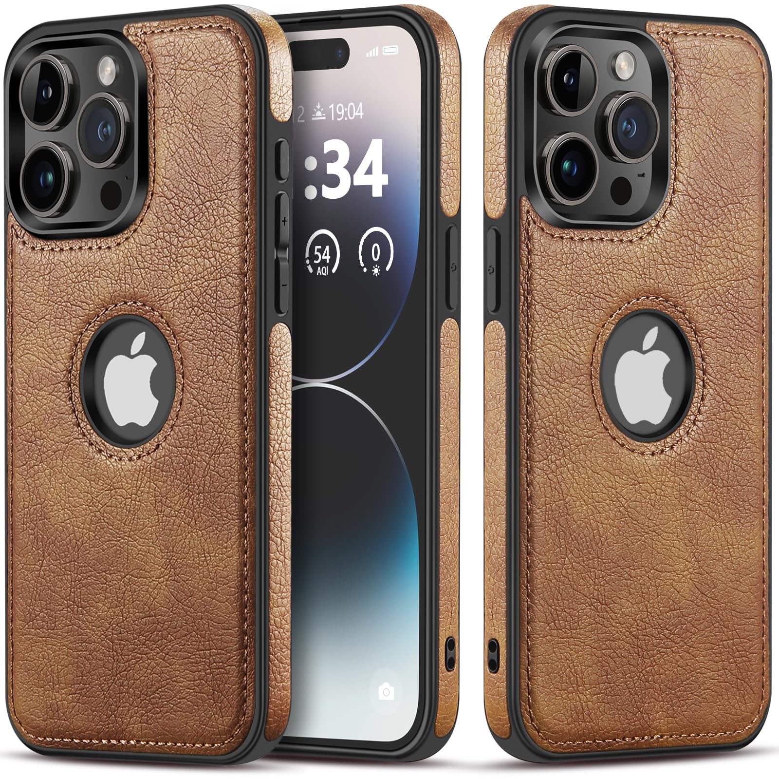 Custodia IPhone 15 Pro In Pelle PU: Cover Business Con Ritaglio Logo - Sottile, Antiurto, Morbida E Antiscivolo - Ricarica Wireless - Nero - 3