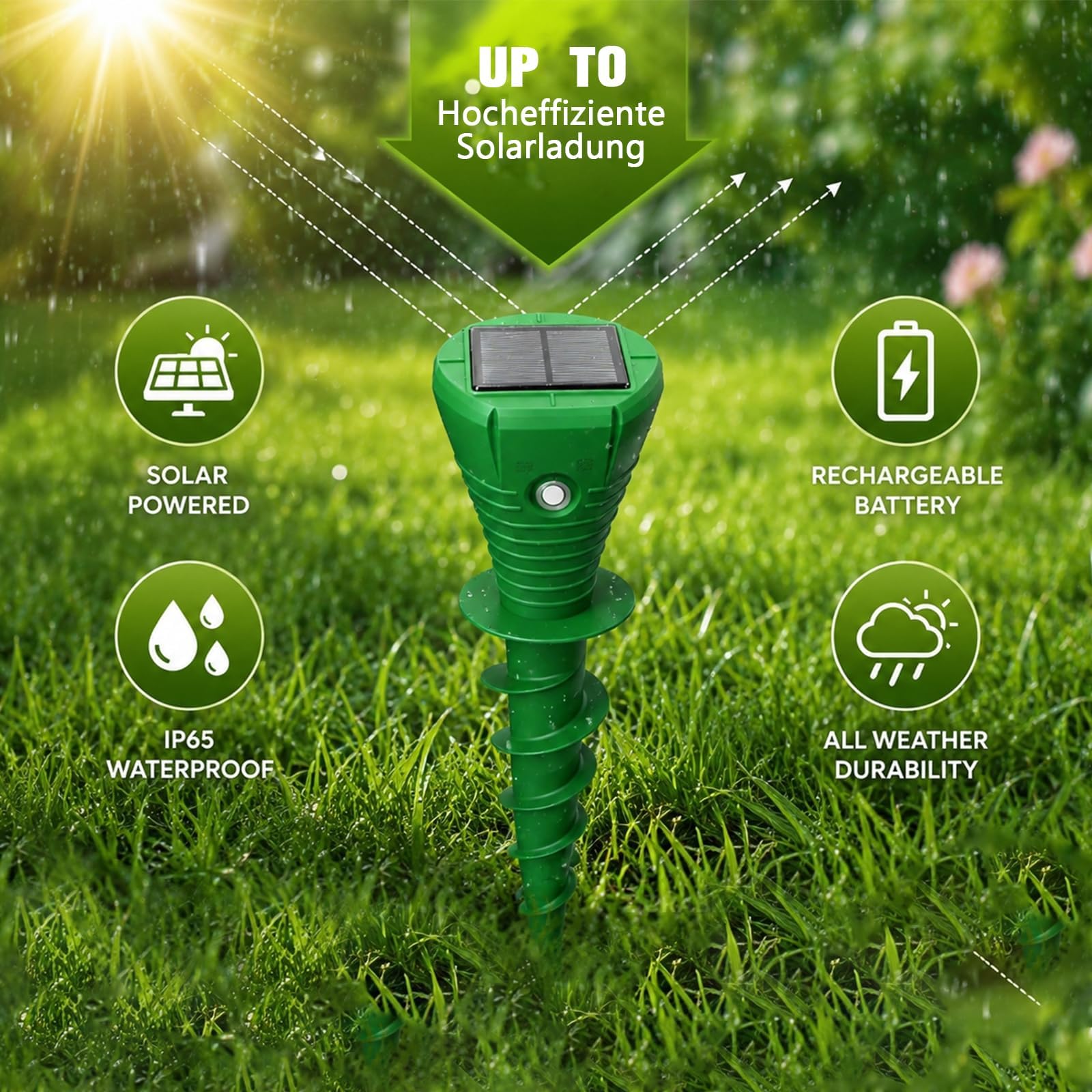 Juego de 4 ratones ultrasónicos, repelente de topos, resistente al agua, IP66, ahuyentador de roedores de martas, apto para mascotas, contra topos, ratones 02