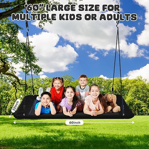 Miniatura 5 de Trekassy Columpio de árbol de plataforma rectangular de 700 libras y 60 pulgadas para niños y adultos, impermeable, 2 correas para colgar