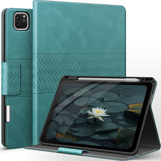 Case for iPad Pro 11 inch 2022 4th Generation, 3rd/2nd/1st Gen Stand Cover with Pencil Holder, Auto Sleep/Wake Shockproof Smart Cover, PU Leather (Green)