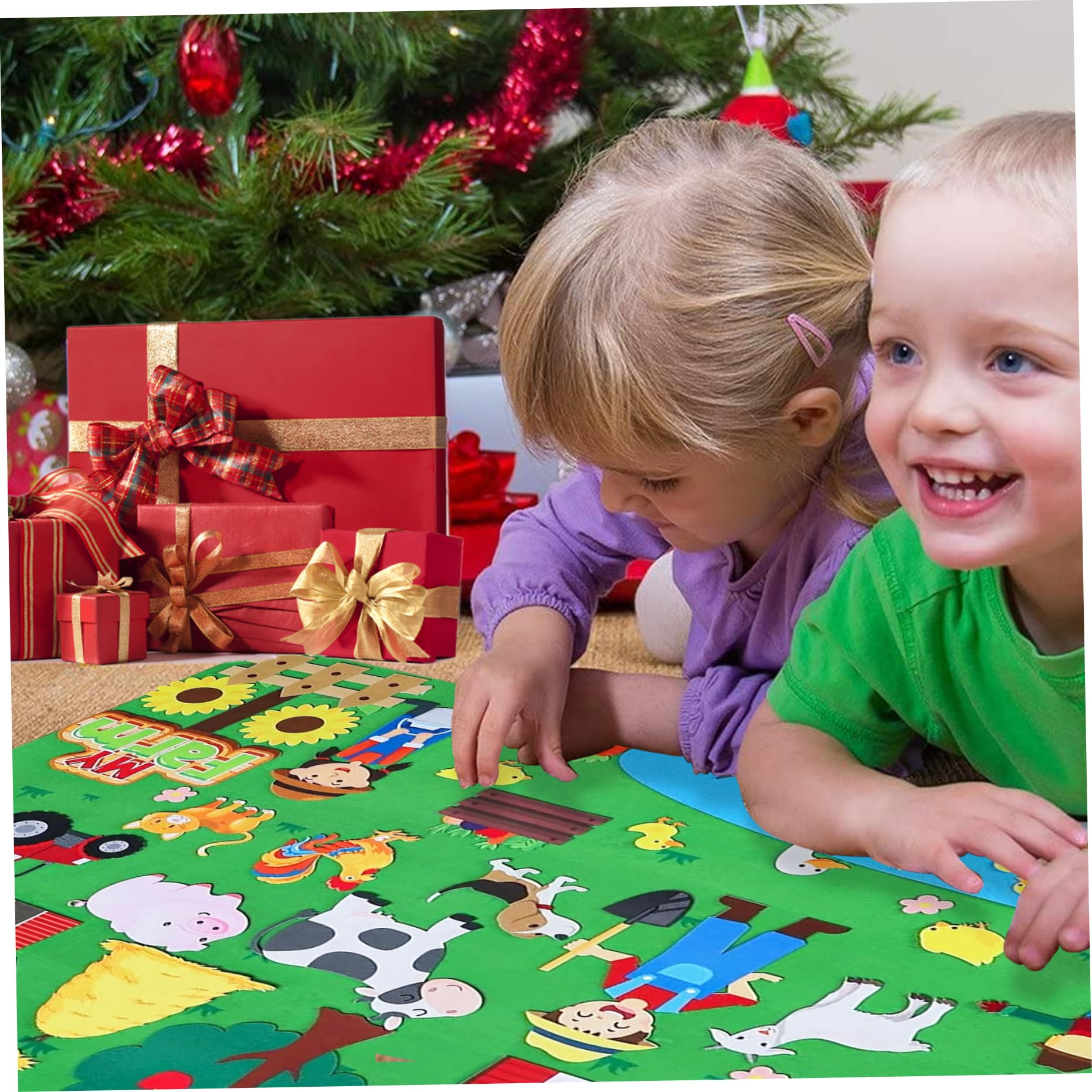 Animali da Fattoria 41x30 Pollici Lavagna in Feltro per apprendimento precoce Lavagna in Feltro interattiva da Appendere alla Parete per Bambini Famiglia Rol di Natale