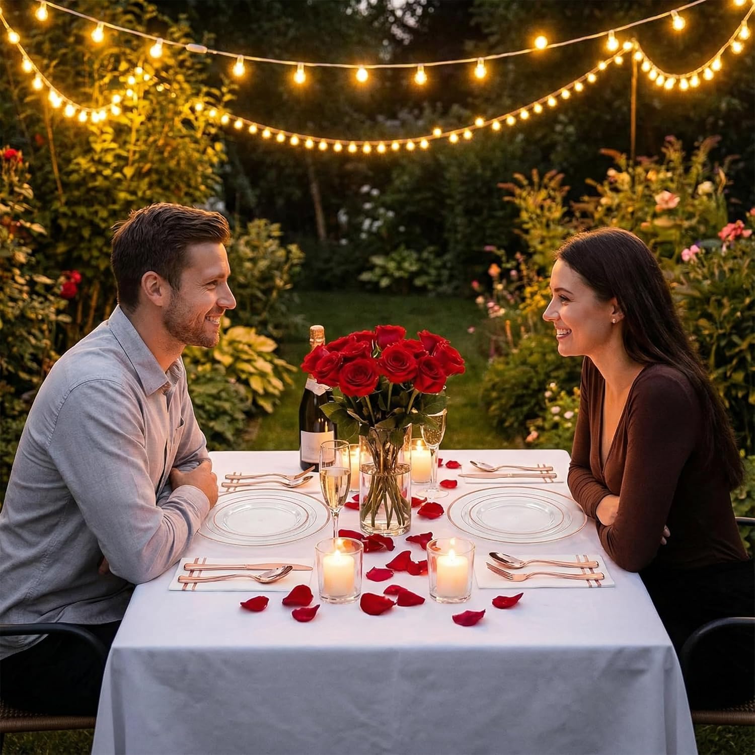 GATHER 350PCS Rose Gold Plastic Plates - Disposable Rose Gold Dinnerware Includes 100 Clear Rose Golds Rimmed Plastic Plates, 150 Silverware, 50 Napkins, 50 Cups for Party, Wedding, Valentine's Day - Image 6