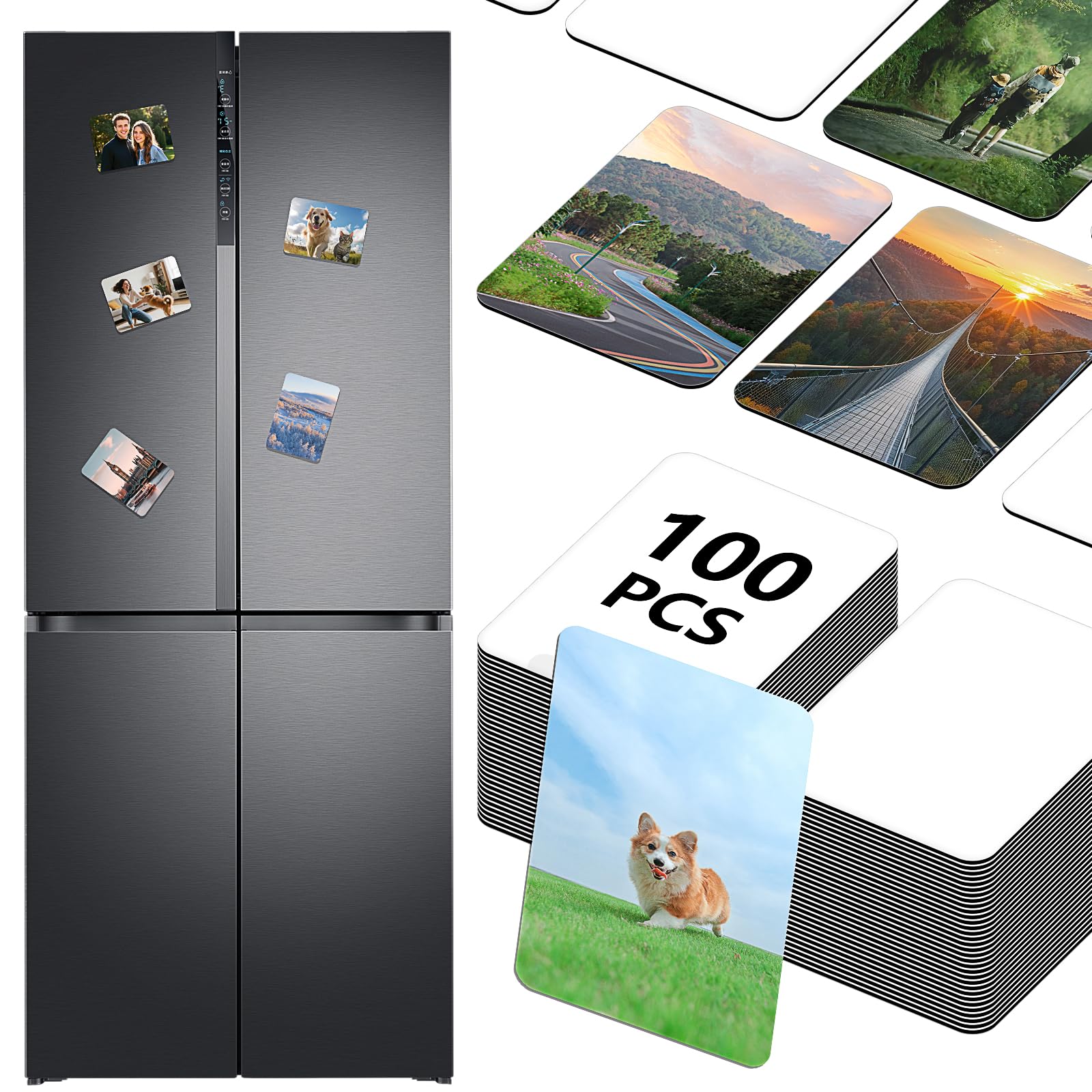 100 Pcs Sublimation Magnet Fridge Blanks, Personalized Refrigerator Magnets