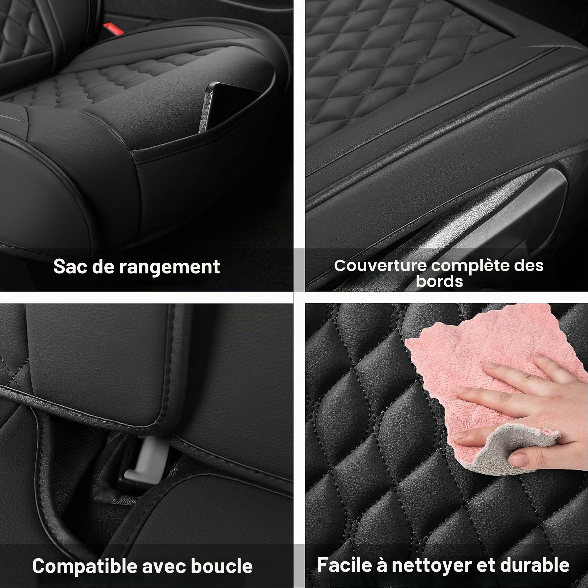 Lot de 2 housses pour sièges avant de voiture, en cuir synthétique, modèle universel adapté pour la plupart des voitures, SUV, berlines, pick-ups et camionnettes - Noir