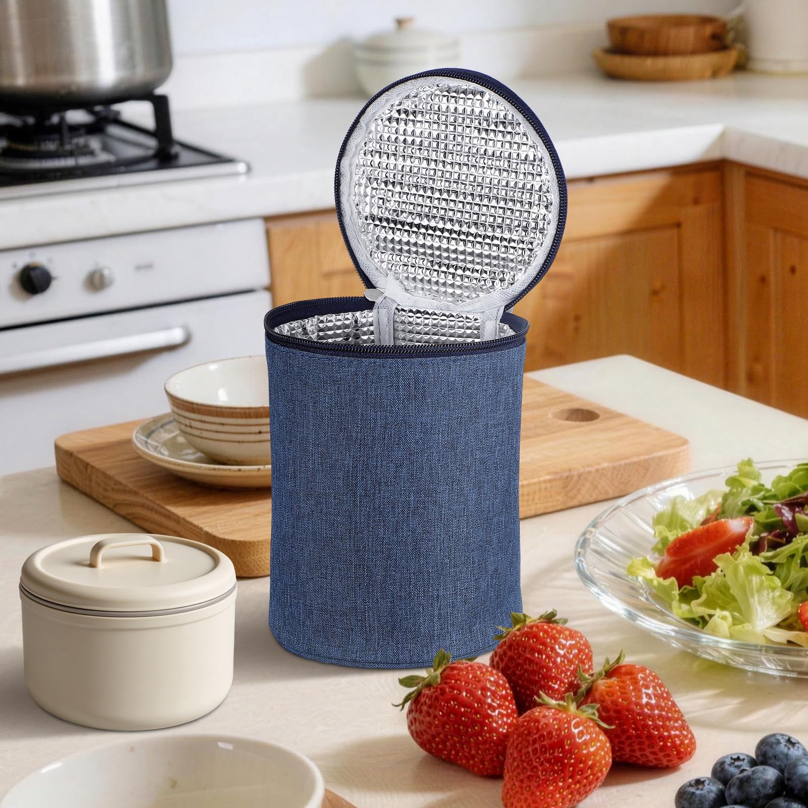 Outanaya Bolsa Térmica para Taza de Sopa de Lona Forro de Aluminio | No se Deforma Fácilmente, Conservación del Calor, para Llevar y Uso en Casa, Suministro Práctico