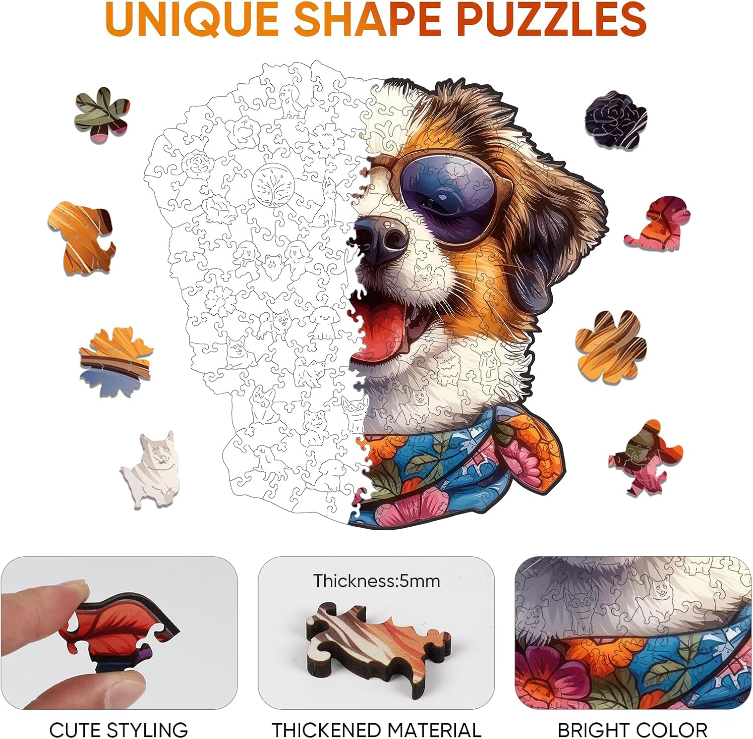 MYS A·U·R Dog Puzzles for Adults 500 Piece, Cool Collie Wooden Puzzles, Cute Puppy Animal Jigsaw Puzzle Creative Birthday Gifts for Kids, Family Game 16.7 * 16.9in