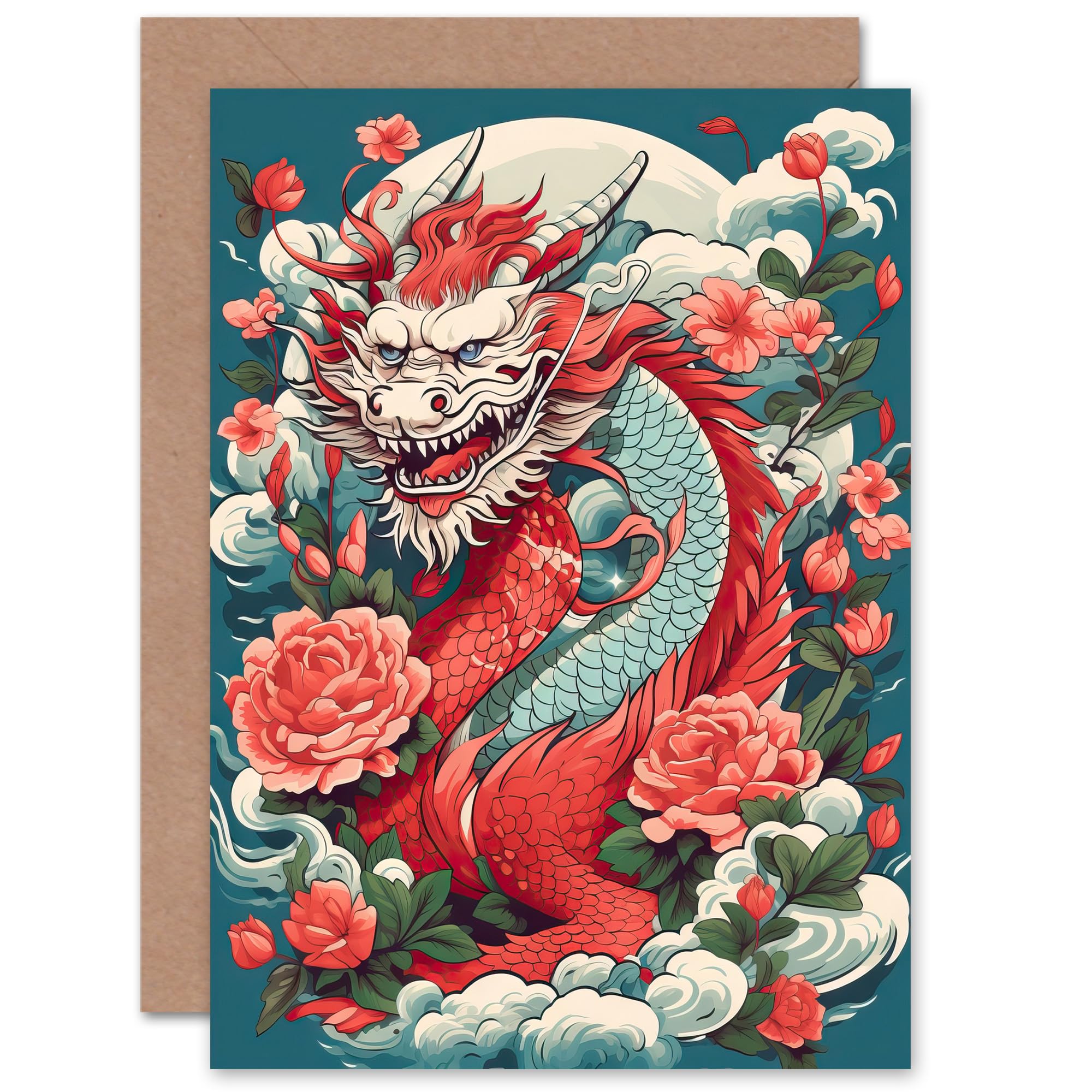 Artery8 2024 Chinese Year of the Dragon Fantasy for Him or Her Man Woman Chinese New Year Birthday Thank You Blank Art Greeting Card