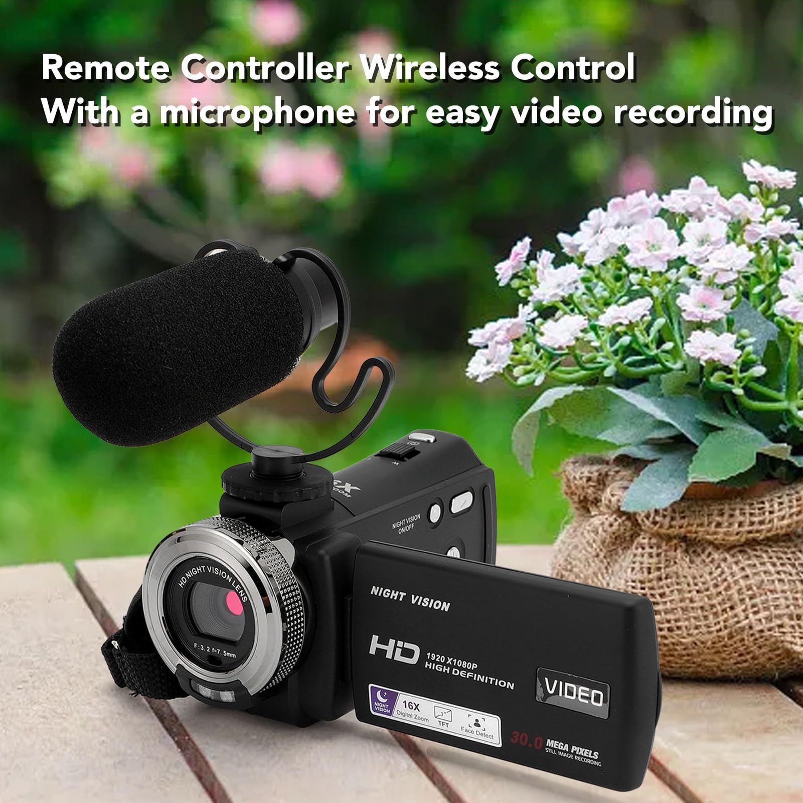 Videocamera, Videocamera Digitale da 30 MP 1080P con Zoom Digitale 16X, Videocamera DV con Microfono, Display LCD a Colori da 3 Pollici, Visione Notturna IR, Funzione Bellezza
