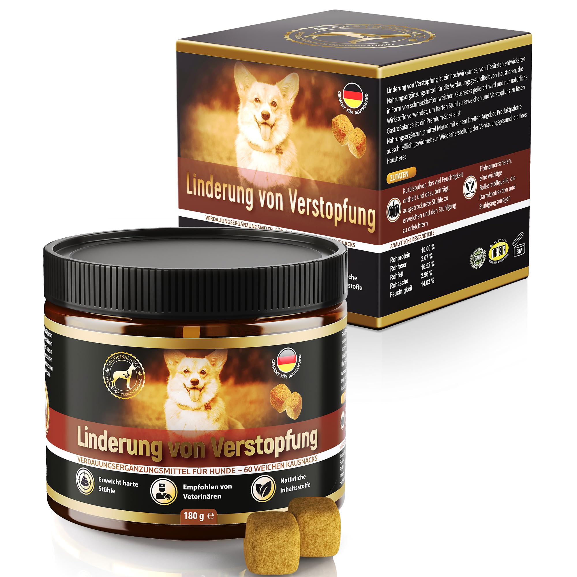 Linderung Von Verstopfung beim Hund – 60 weichen Kausnacks Abführmittel für Hunde 100% natürliche Wirkstoffe (Sapore di Pancetta)