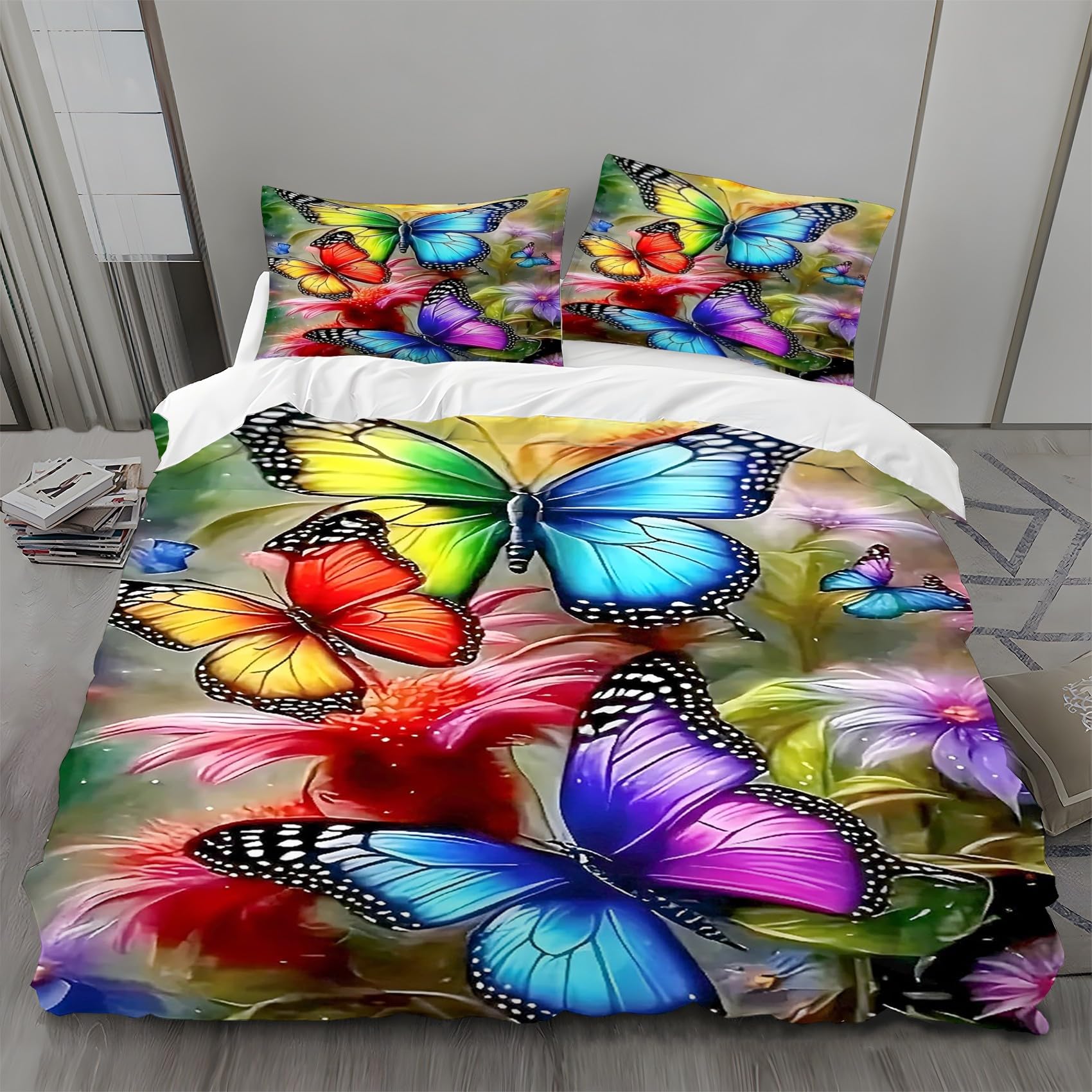 Kwiatowe zestawy poszewek na kołdrę 155 x 220 kolorowy motyl jesienna pościel poszewka na kołdrę z mikrofibry 155 x 220 cm luksusowy zestaw pościeli z nadrukiem 3D poszewka na kołdrę z 2 poszewkami na