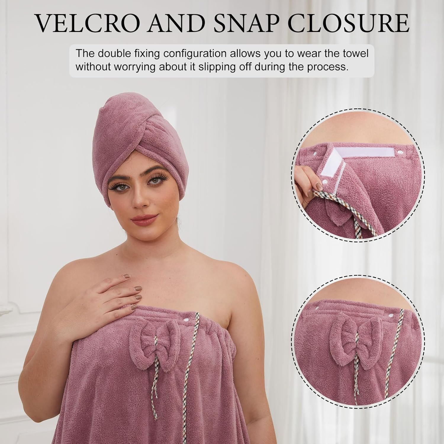 GOSCHE Plus Size Towel Wrap with Hair Towel for Women, XXL-XXXXL, Wearable Shower Towel Wrap, Bathrobe, Oversized Spa Towel, Purple - Image 5