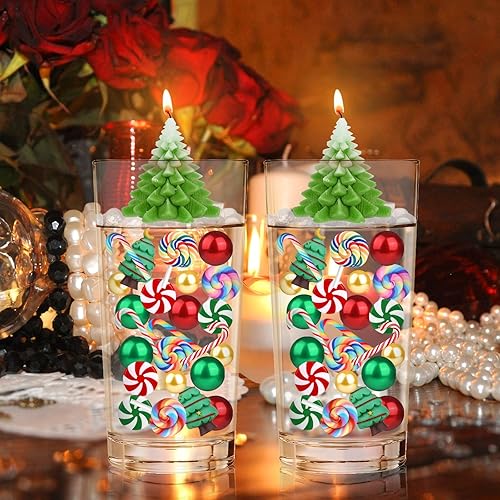 Miniatura 4 de VIDELLY Juego de relleno de jarrón flotante de Navidad, cuentas de gel de agua, perlas, bastones de caramelo, decoraciones de árbol de Navidad para