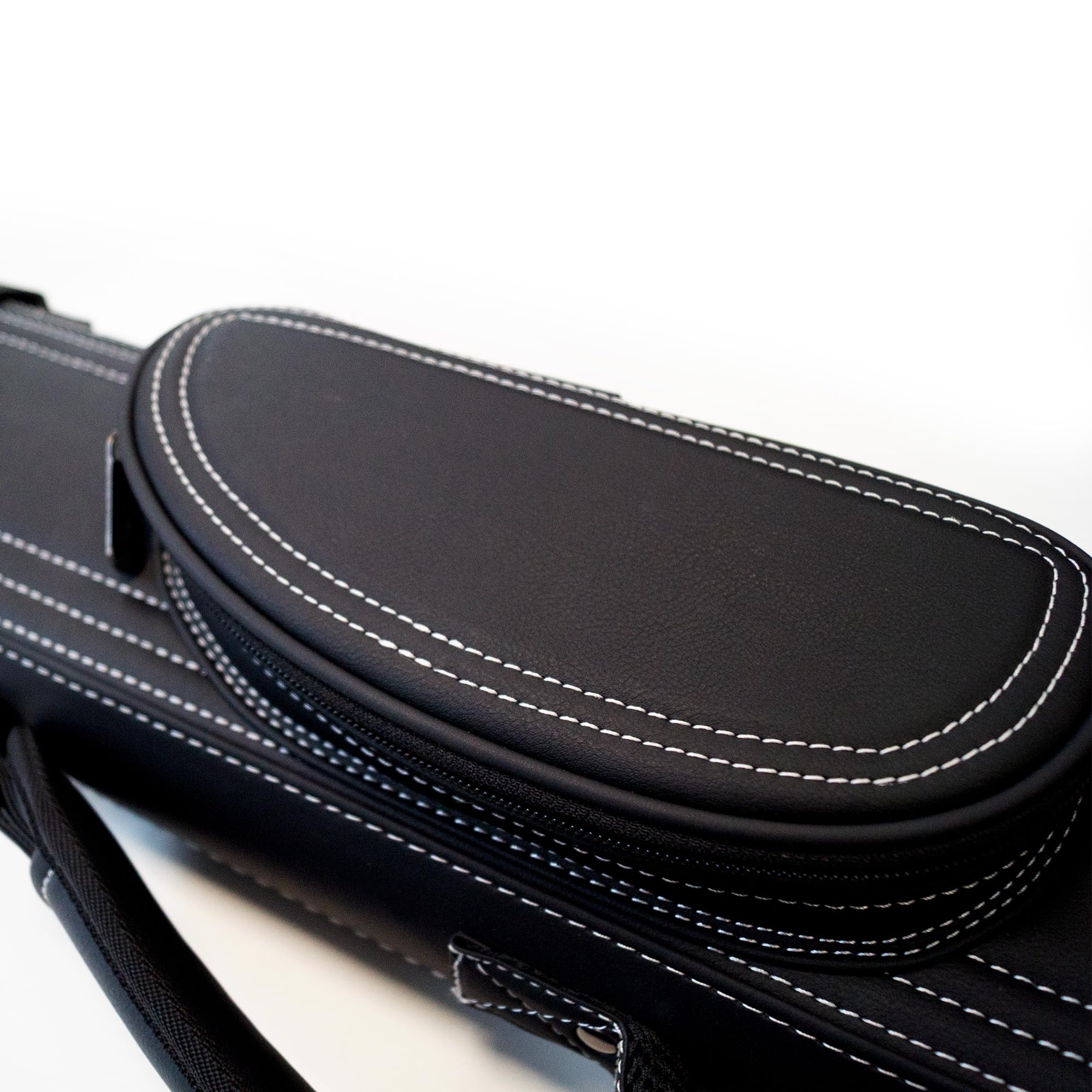 Robertson Billardköcher 3/5 Leder-Deluxe für 3 Queues und 2 Oberteile, Exklusives Profi-Case, mit großen Zubehörtaschen, edle Handarbeit, weiße Ziernähte und Tragegurt