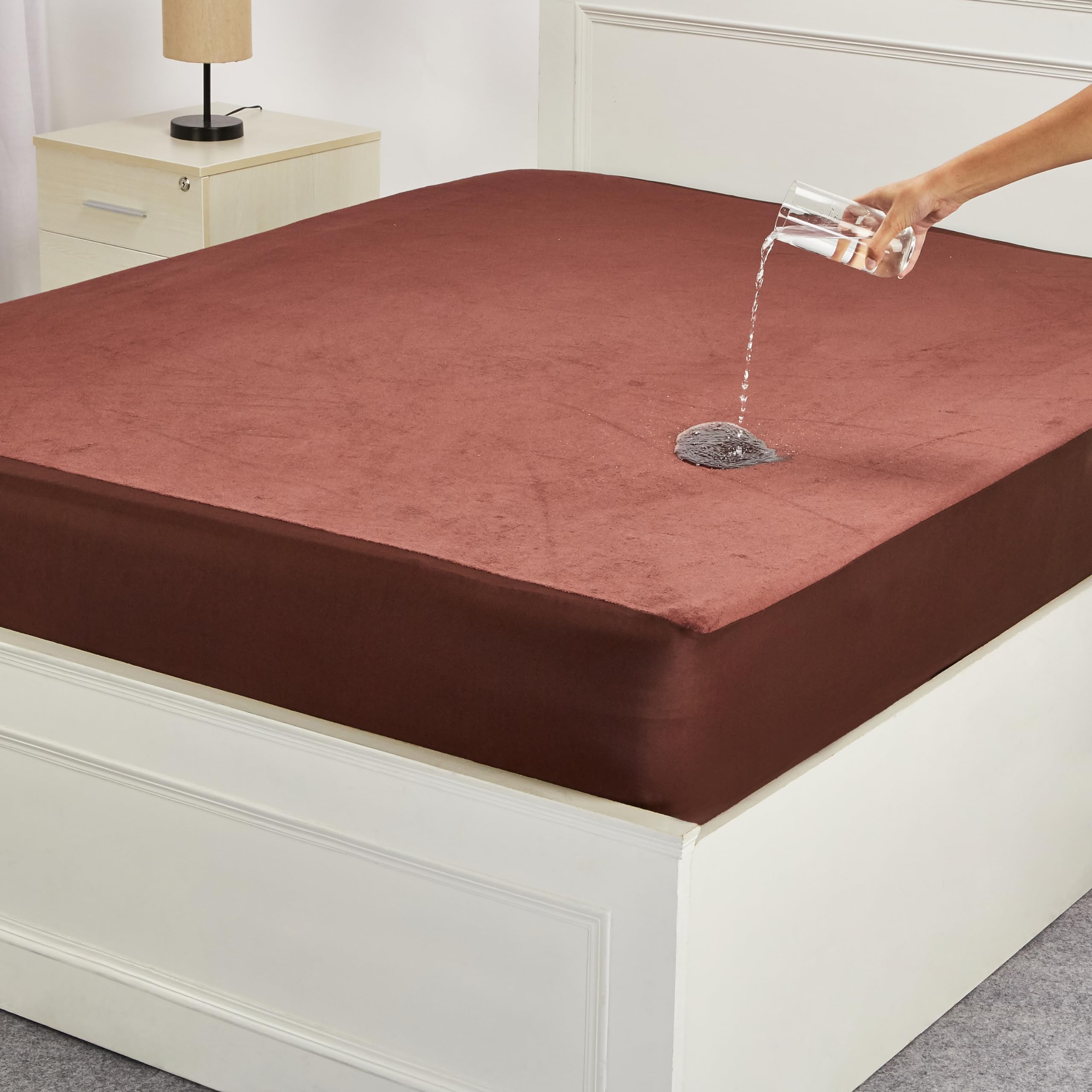 Amazon Brand - Solimo Water Resistant Cotton Mattress Protector, Queen Bed Size (78x60 inch), Coffee-image-44