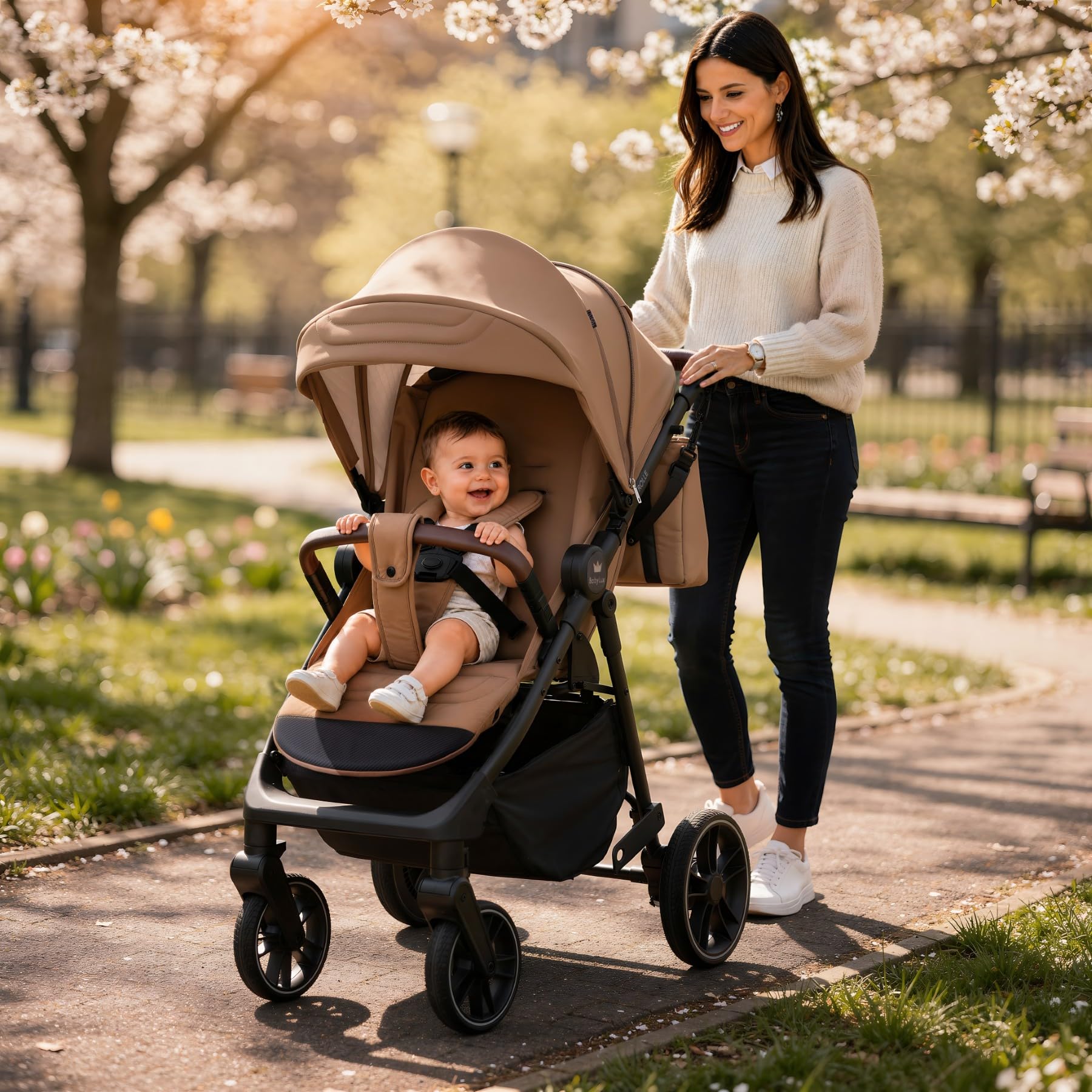 Babylux Passeggino Leggero da Viaggio ROLLE con Funzione Reclinabile, Sand | Passeggino Pieghevole, Manubrio Telescopico, Ripiegabile In Modo Compatto, Borsa Per Pannolini E Viaggio E Altri Accessori