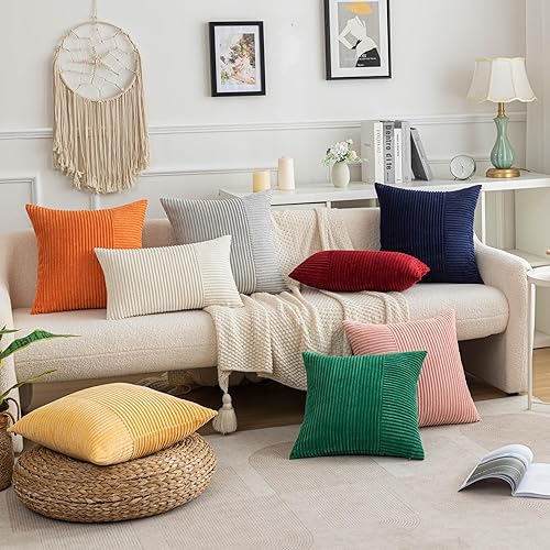 Miniatura 7 de AQOTHES Juego de 2 fundas de almohada de pana a rayas azul marino de 12 x 20 pulgadas, almohadas lumbares decorativas para sofá, cama, sala de