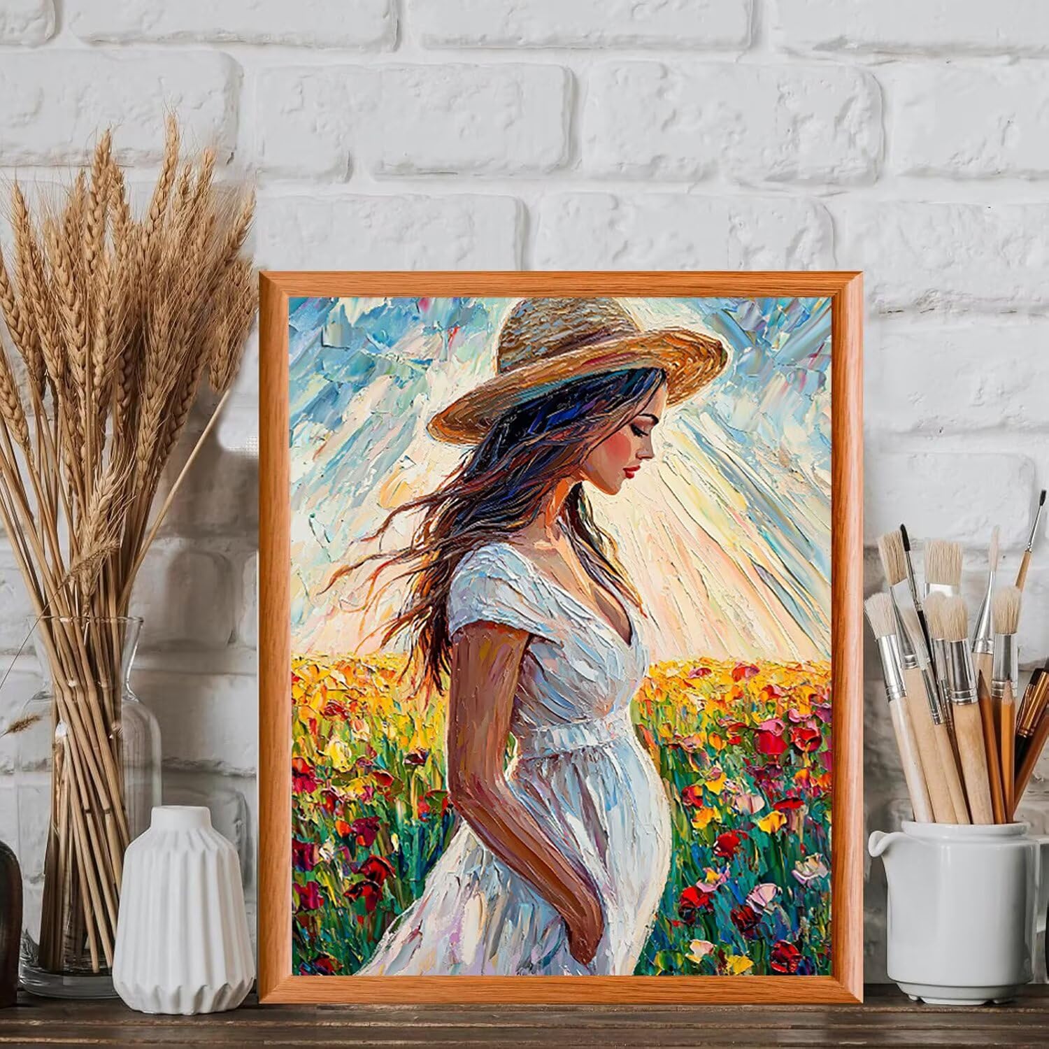 Donna nel campo di fiori Dipingere con i Numeri per Adulti, 70x90cm a-460 | Paint by Numbers Kit con Pennelli e Acrilico Pigmento, Fai da te Olio La Pittura di Numeri Kit, Decora la Casa, senza Cornice