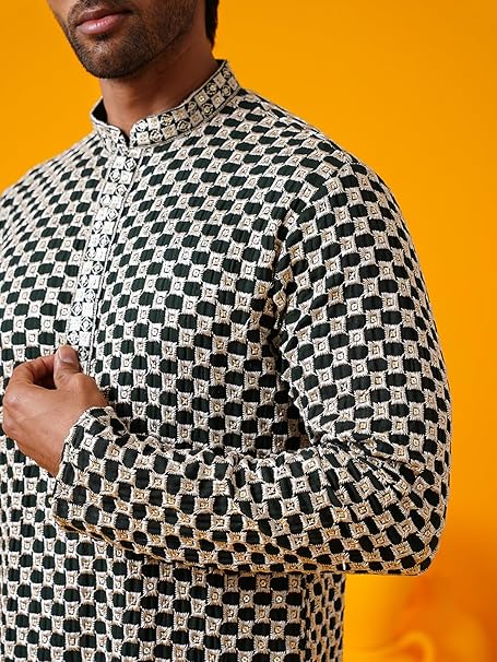 SOJANYA (Since 1958 Men's Cotton Rayon Sequinned Embroidered Kurta with White Pyjama - Image 5