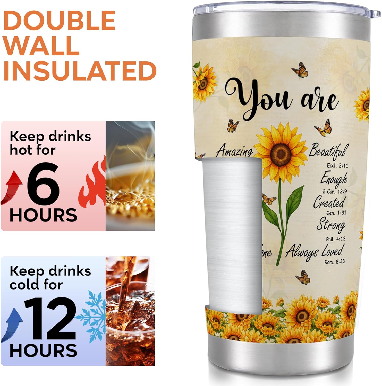 Religious Coffee Cup Gift, Christian Tumbler for Women, Bible Verse Cup with Scripture and Sunflower, Christian Water Bottle for Women, Catholic Drinkware, Mothers Day Bible Gifts - Image 3
