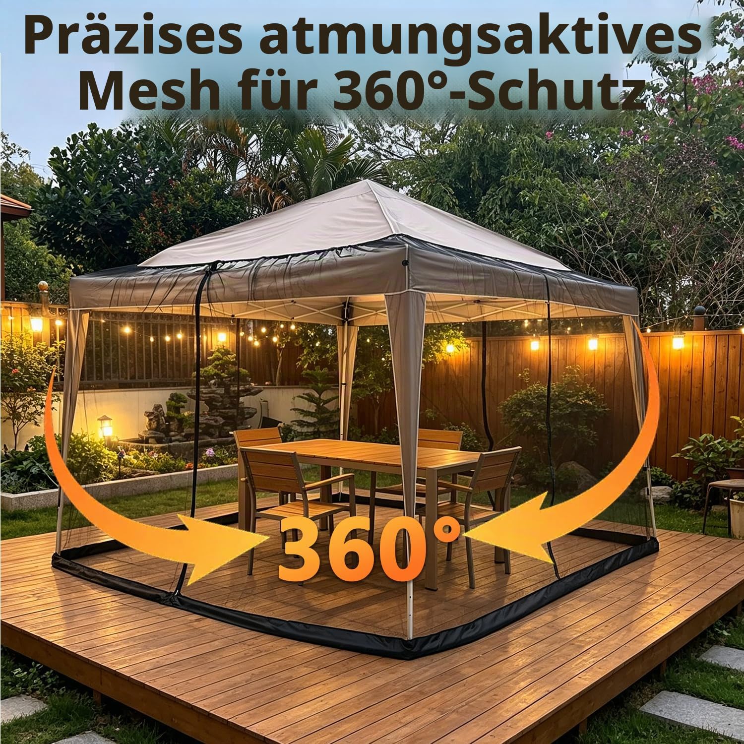 Moskitonetz Pavillon, 10x10FT Verstellbares Insektenschutz Pavillonnetz mit 2 Reißverschlüssen und Wasserbefüllbarem Standfuß, Pergola Mosquito Net Fliegengitter für Garten,Terrasse,Camping, Strand