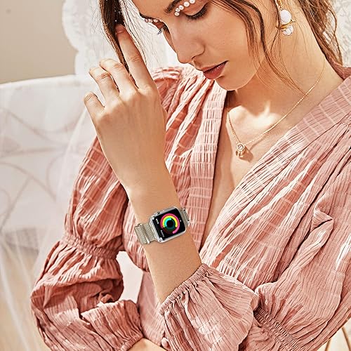 Miniatura 7 de JuQBanke - Bandas magnéticas de metal compatibles con Apple Watch de 1.575 pulgadas con funda. Correa de repuesto de malla milanesa de acero