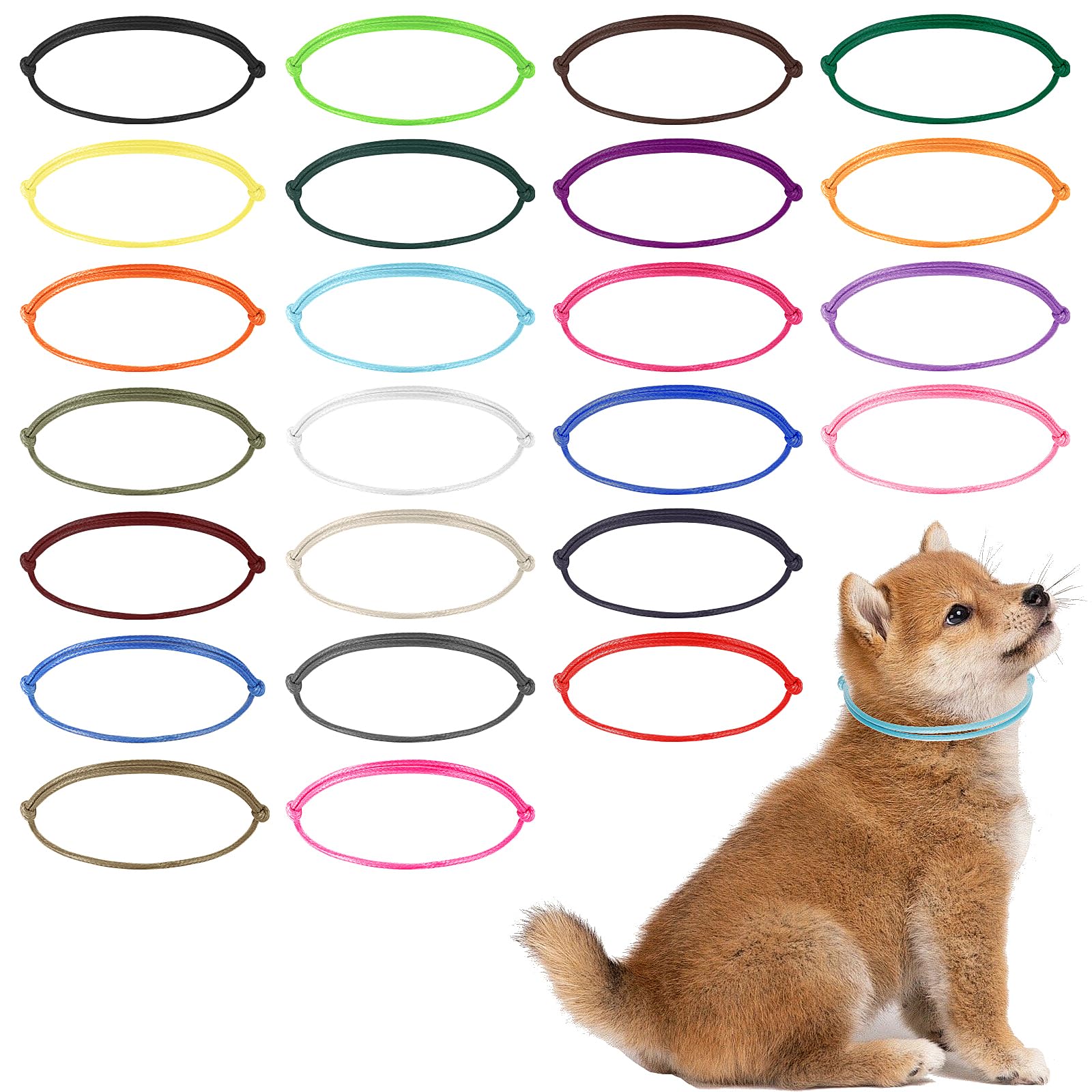 24Pcs Puppy Collars for Litter, Adjustable Soft Whelping Collars for Puppies, Colored Newborn Puppy ID Collars, Identification Collar Bands for Kitten Tiny Dogs Small Pet (5.5-9cm)