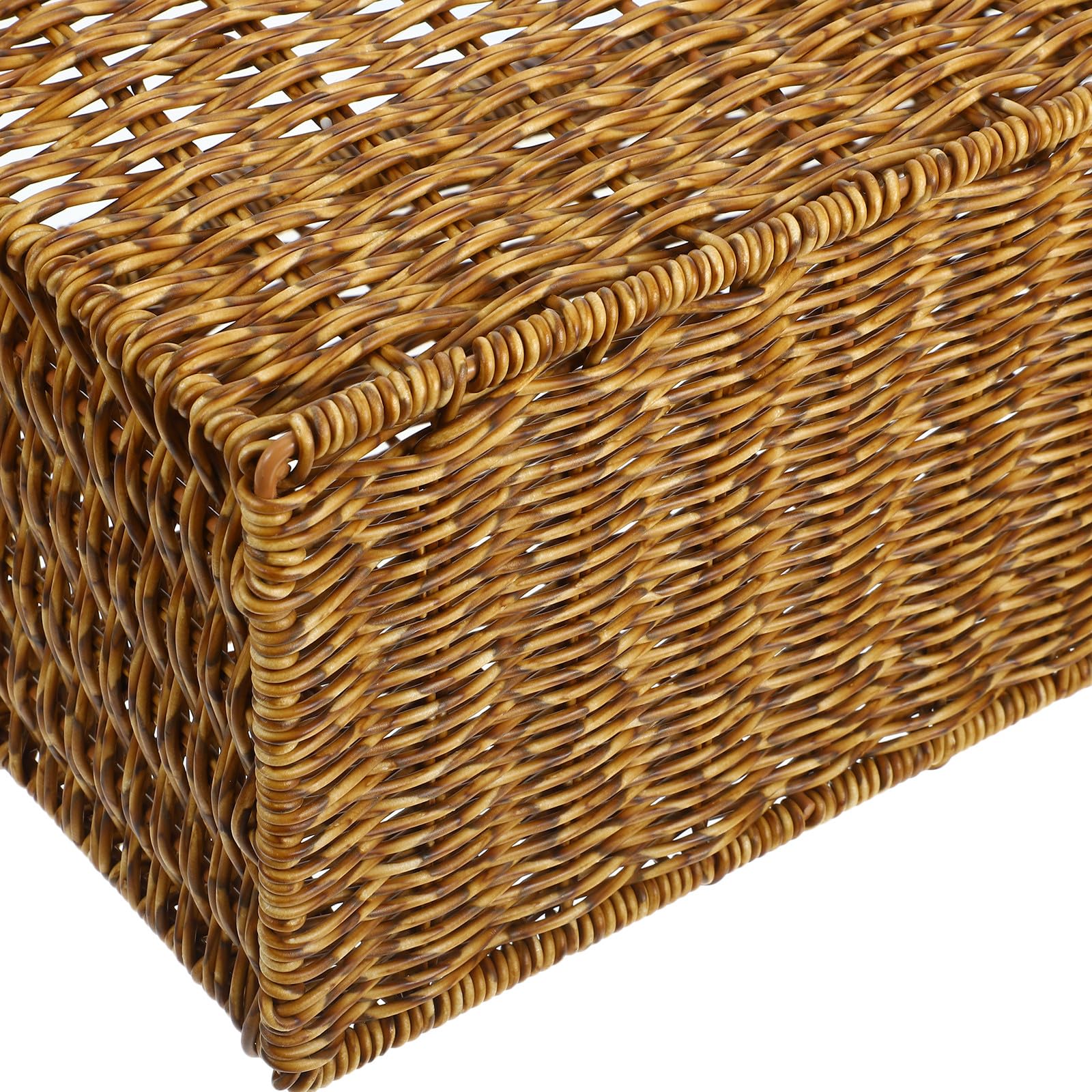 MAGICLULU Cesta Tejida con Asa Resistente y Ligera Organizador de Escritorio Multifuncional Cesta Pequeña de Plástico Ratán para Almacenamiento y Decoración del Hogar