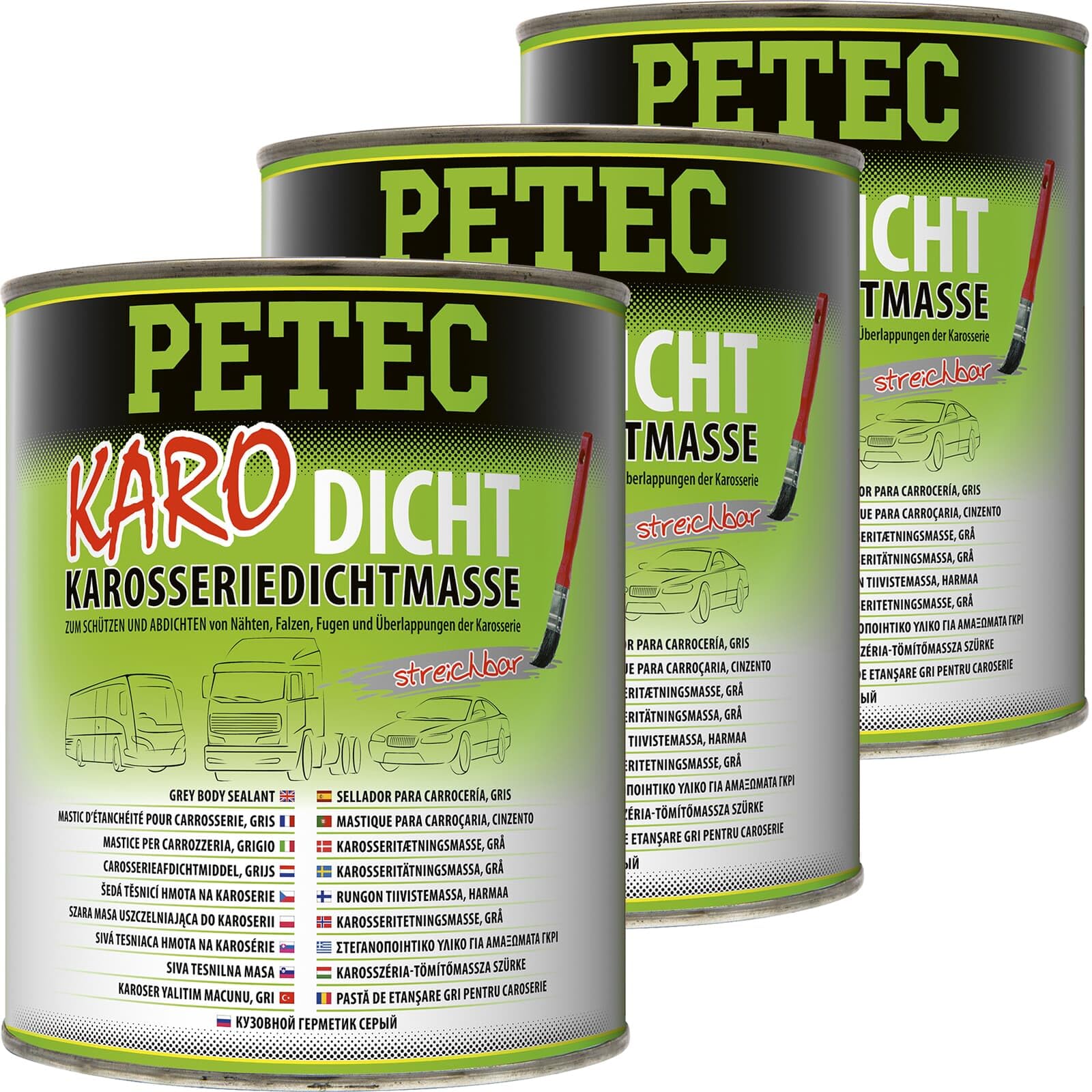 PETEC 3x 94130 Dichtstoff (1000 ml) | 3x 94130, Karo-Dicht, Karosseriedichtmasse grau