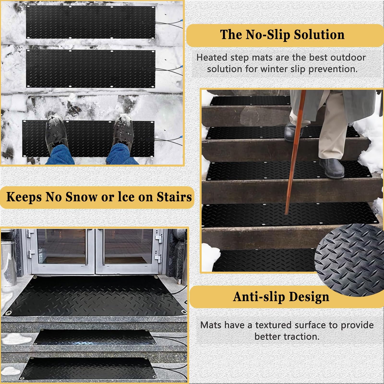 Tapis pour faire fondre la neige en plein air - Tapis d'hiver antidérapants pour entrées d'accès, escaliers et couloirs - Élimination efficace de la glace et de la neige (30 x 150 cm x 1