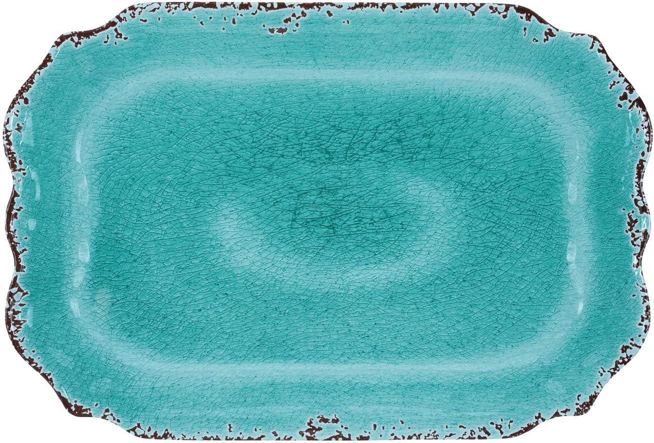 Supreme Housewares Crackle Melamine Serving Tray, BPA-Free Rustic Rectangular Platter for Appetizers, Cheese, Fruit or Entertaining, 20 x 13.5 Inch, Turquoise