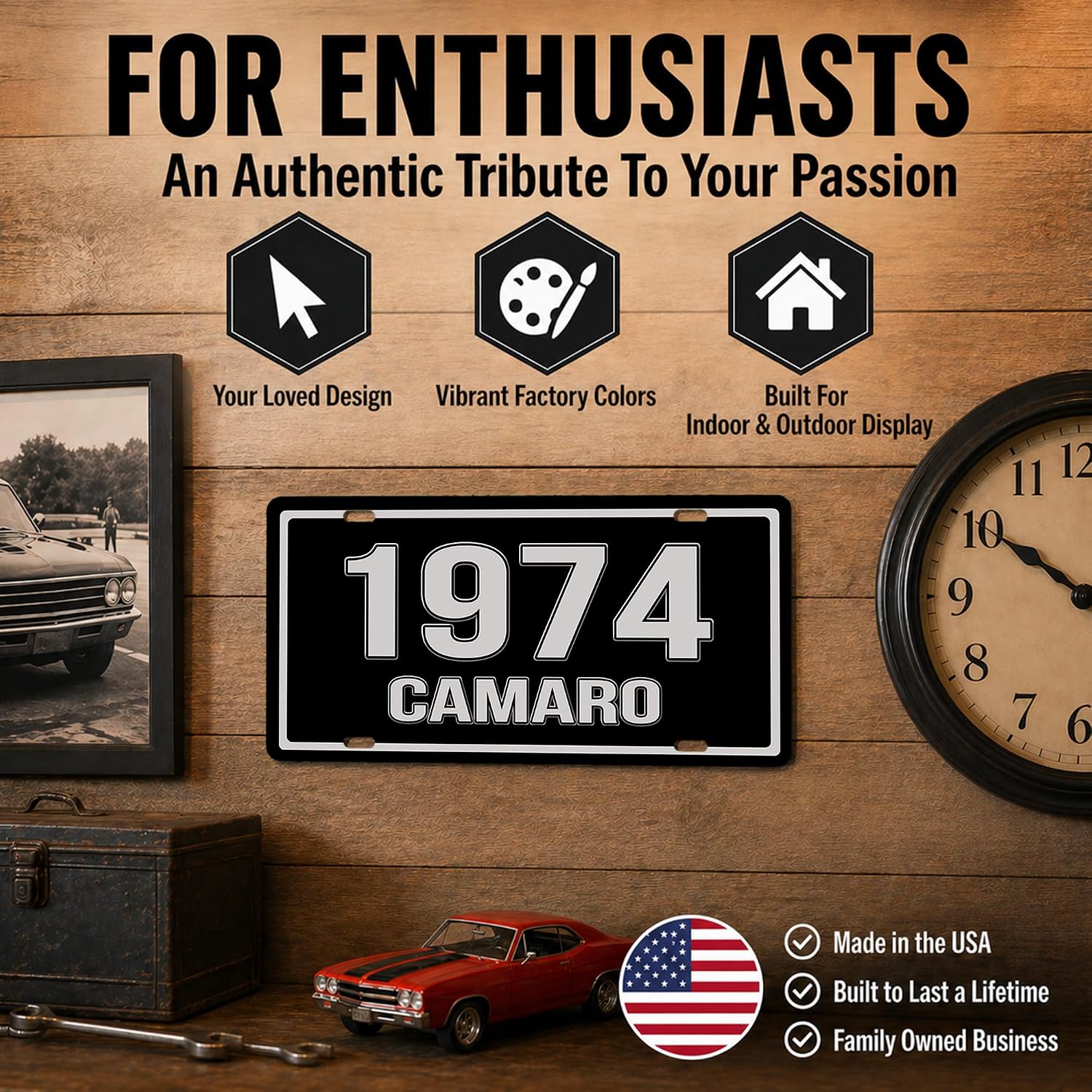 Brotherhood Vintage Metal Decorative Sign for Camaro - Classic Models Novelty Wall Sign for Men and Women Gift - 1974 Black Silver Years image 2