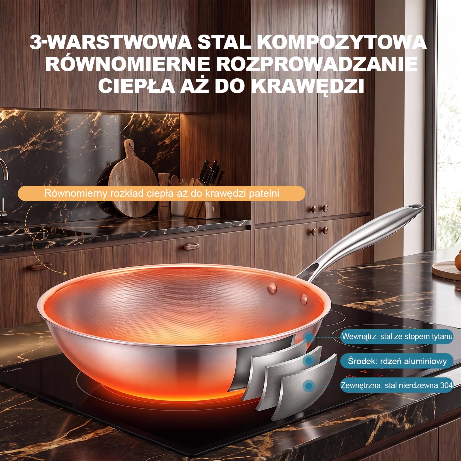 SSGP Tytanowa Patelnia Wok 28cm — nie zawiera PFOA | Łatwe w czyszczeniu, odporne na rdzę, nadają się do wszystkich rodzajów kuchenek, nieprzywierające, z pokrywką