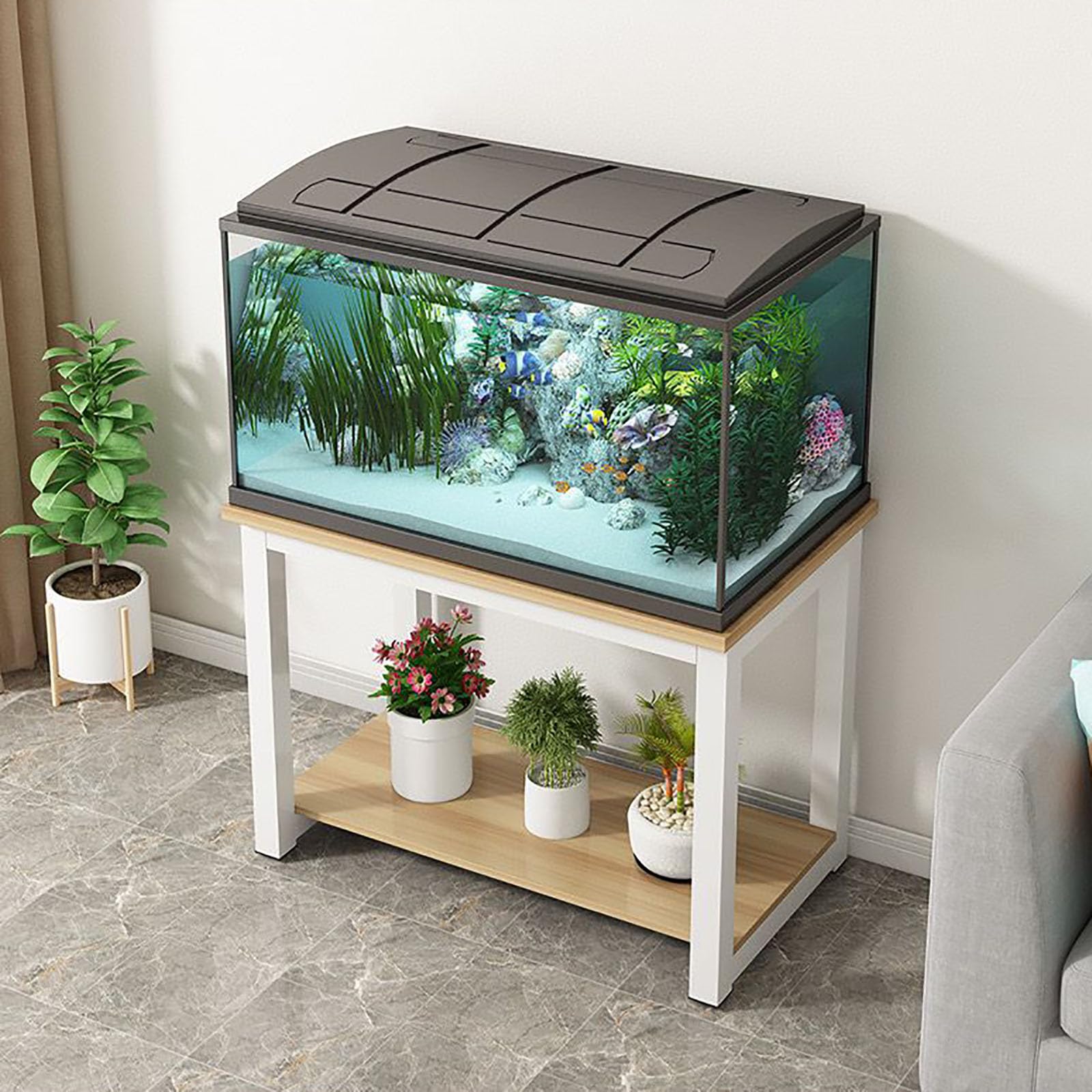Supporto per Acquario a Due Livelli, Base per Acquario, Tavolino Multiuso Espositore per Piante E Stampante, Ripiano Aperto, Adatto per Camera da Letto, Soggiorno,A,40x30cm(15 3/4" x11 3/4")