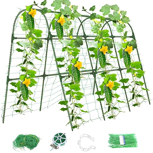 Cucumber Trellis for Raised Bed,U-Shape Garden Trellis for Climbing Plants Outdoor, Metal Arch Vegetables Trellis, Plant Support for Vine (Green, 47.2x47.2 X21.6)