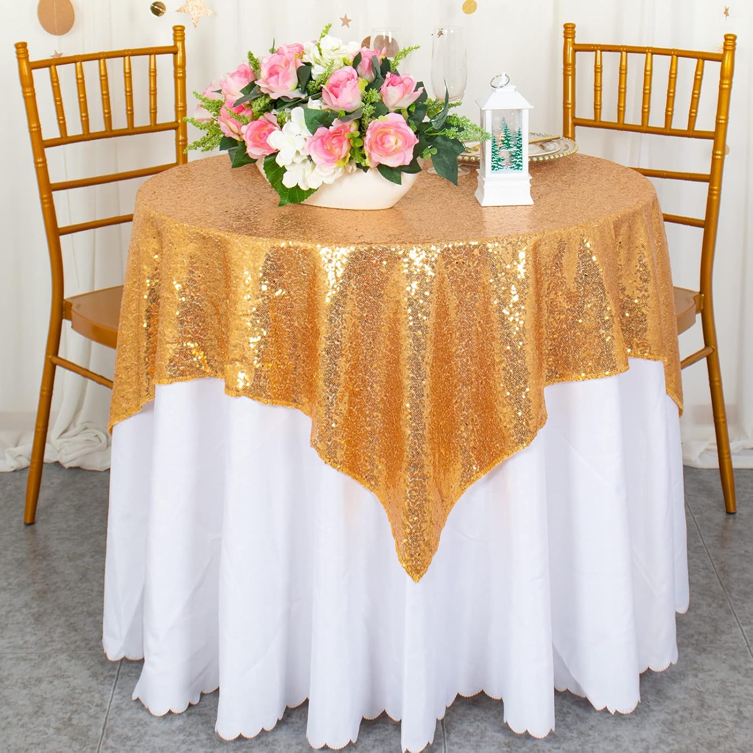 50''x50'' Square Deep Gold Sequin Tablecloth Glitter Sequin