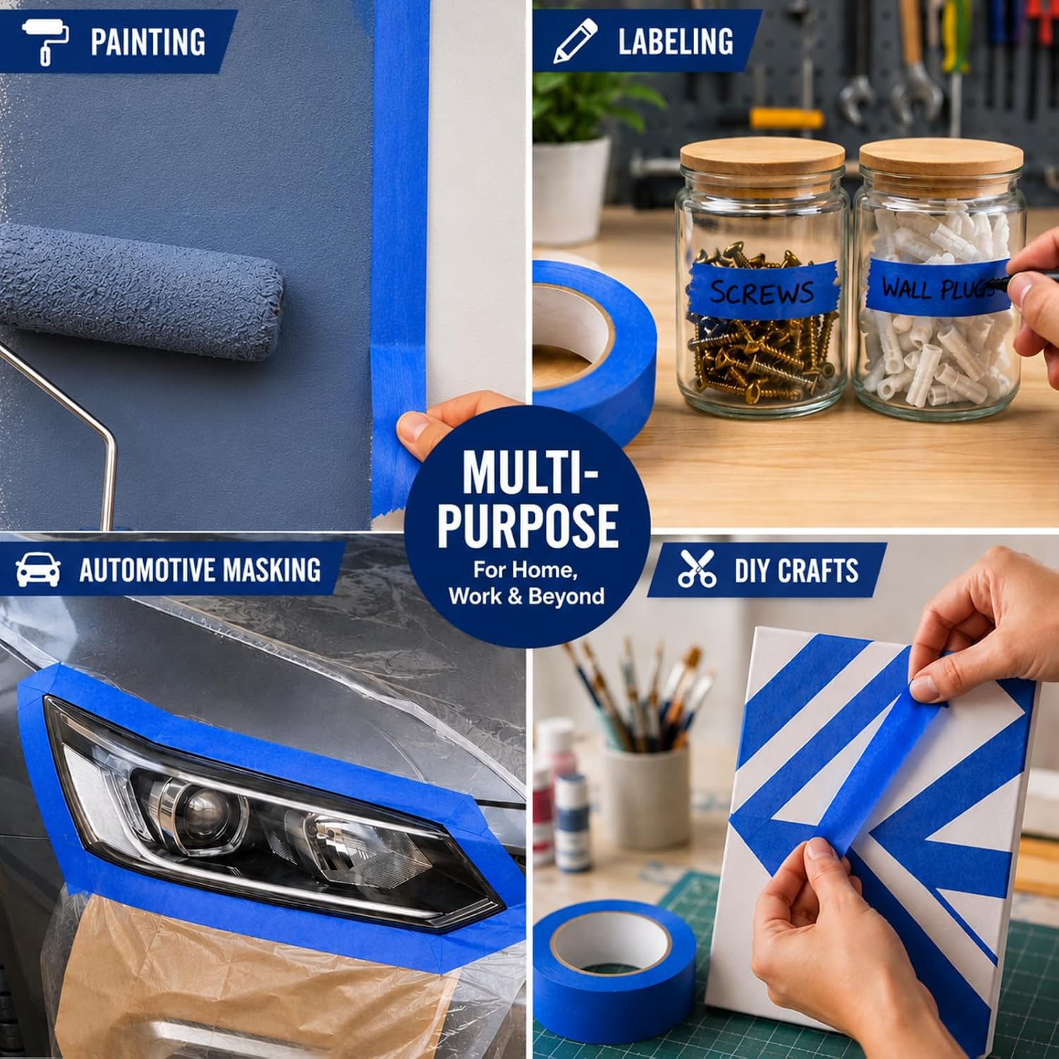 Painters Tape, 1.89 in x 55 Yd Blue Painters Tape 2 Rolls, Masking Tape for Painting, Clean Lines and Easy Removal, Blue Masking Tape for Walls, Glass, Wood, Furniture & DIY Projects