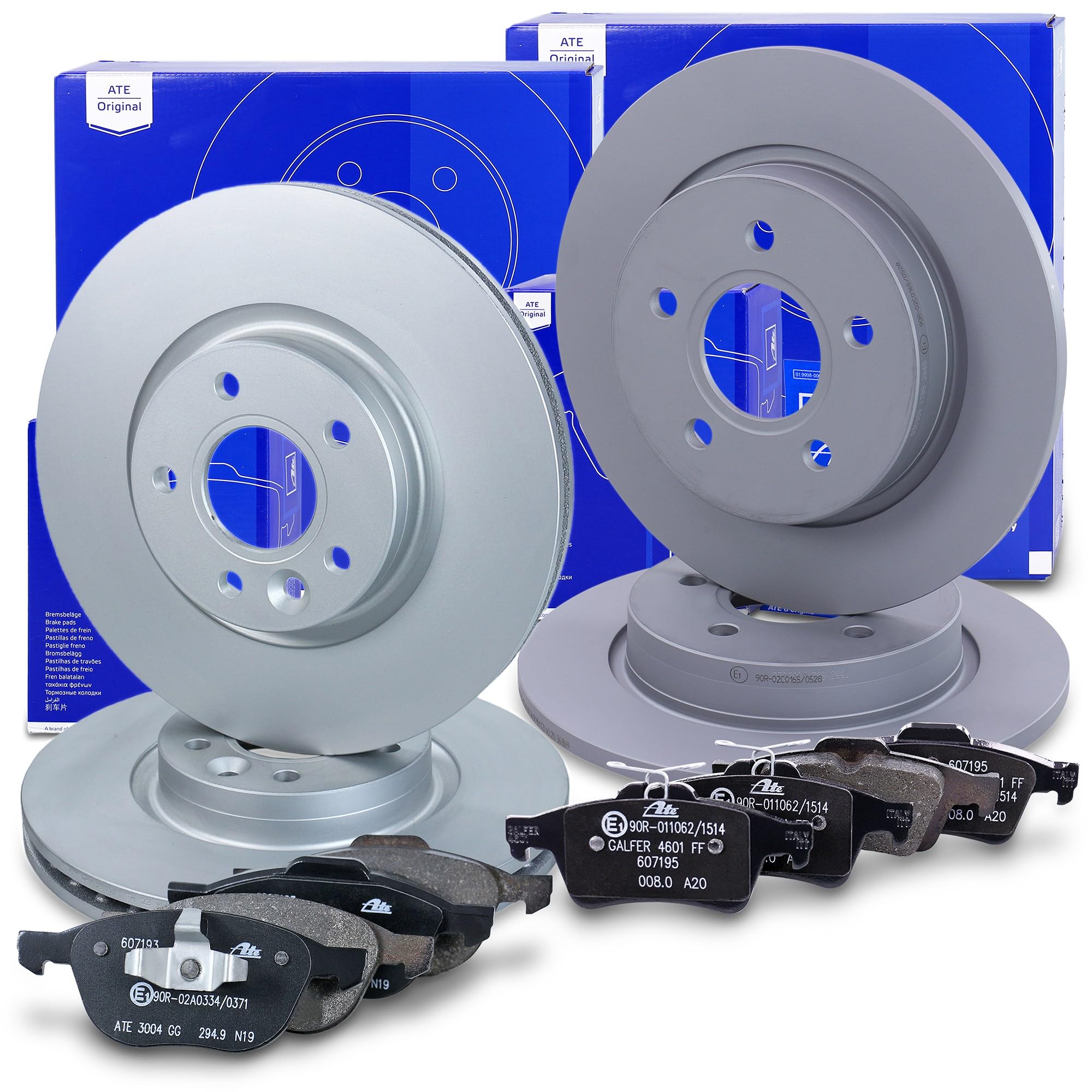 ATE Set di freni incl. dischi freno anteriori ¯ 300 mm ventilati + posteriori ¯ 271 mm pieni e pastiglie freno anteriori + posteriori Compatibile con FORD FOCUS Mk3